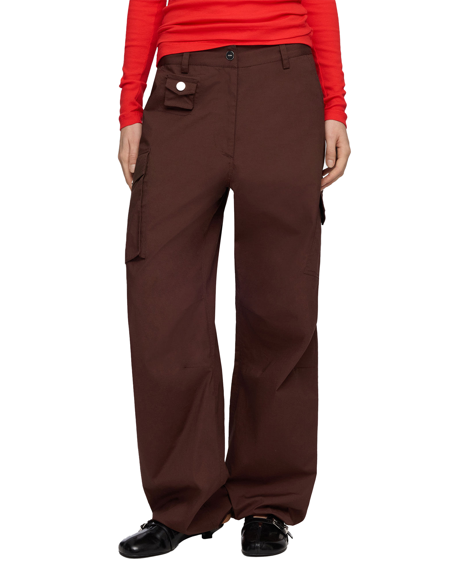 GANNI・ガニー - カーゴパンツ STRETCH COTTON POCKET CARGO PANTS / CHICORY COFFEE