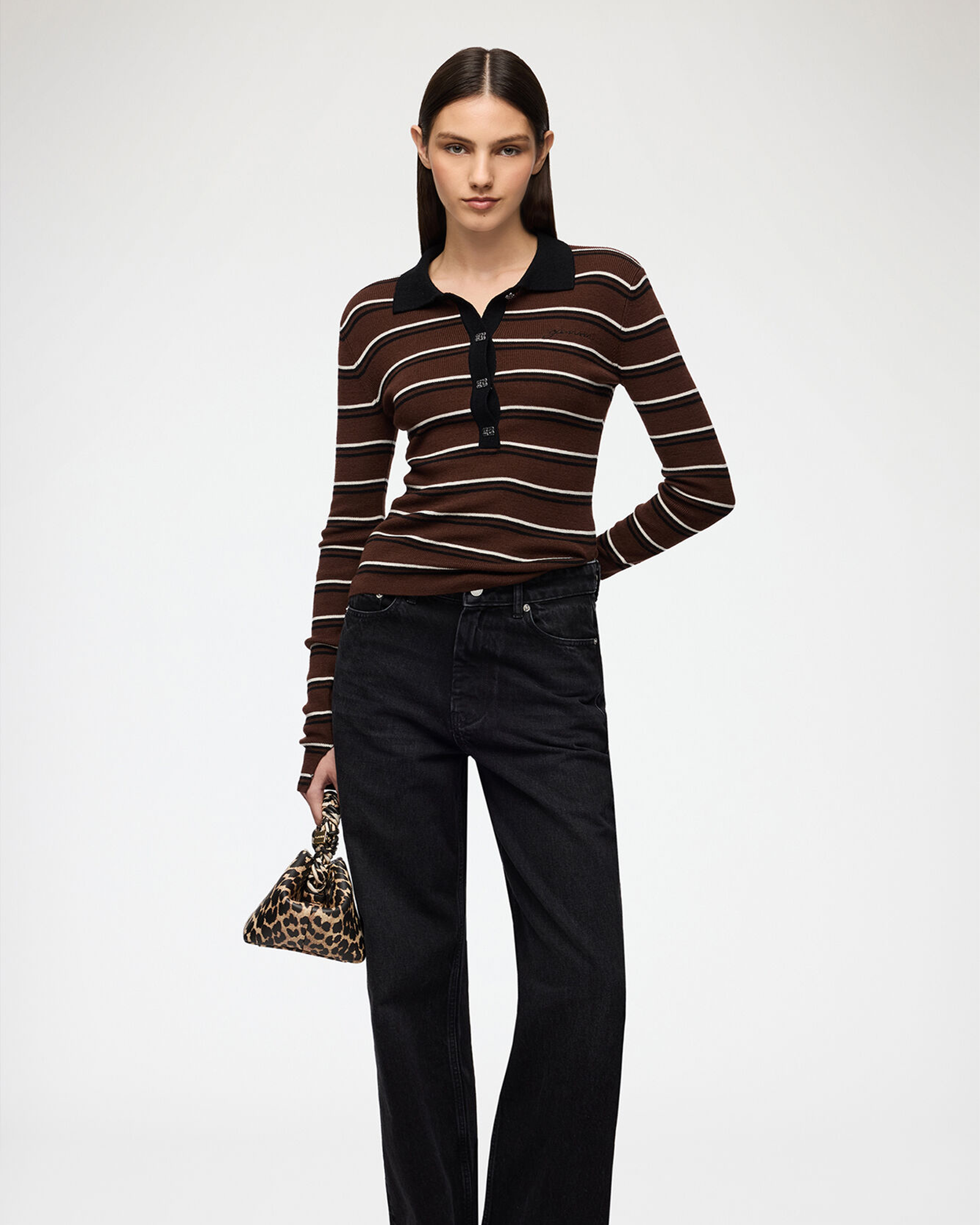 GANNI・ガニー - ポロシャツ MINI RIBBED MERINO POLO / MULTI COLOR