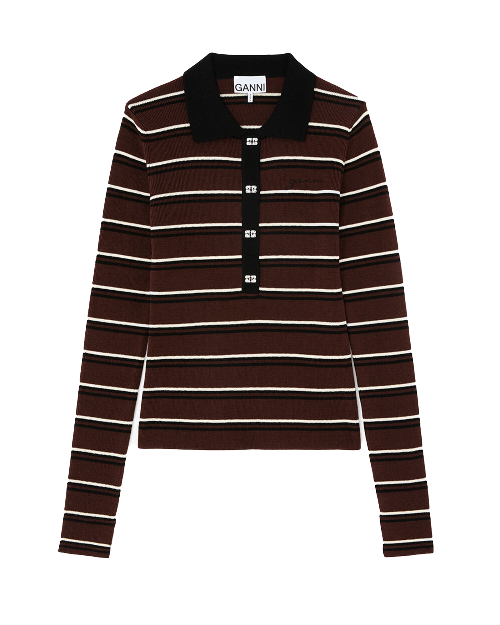 GANNI・ガニー - ポロシャツ MINI RIBBED MERINO POLO / MULTI COLOR