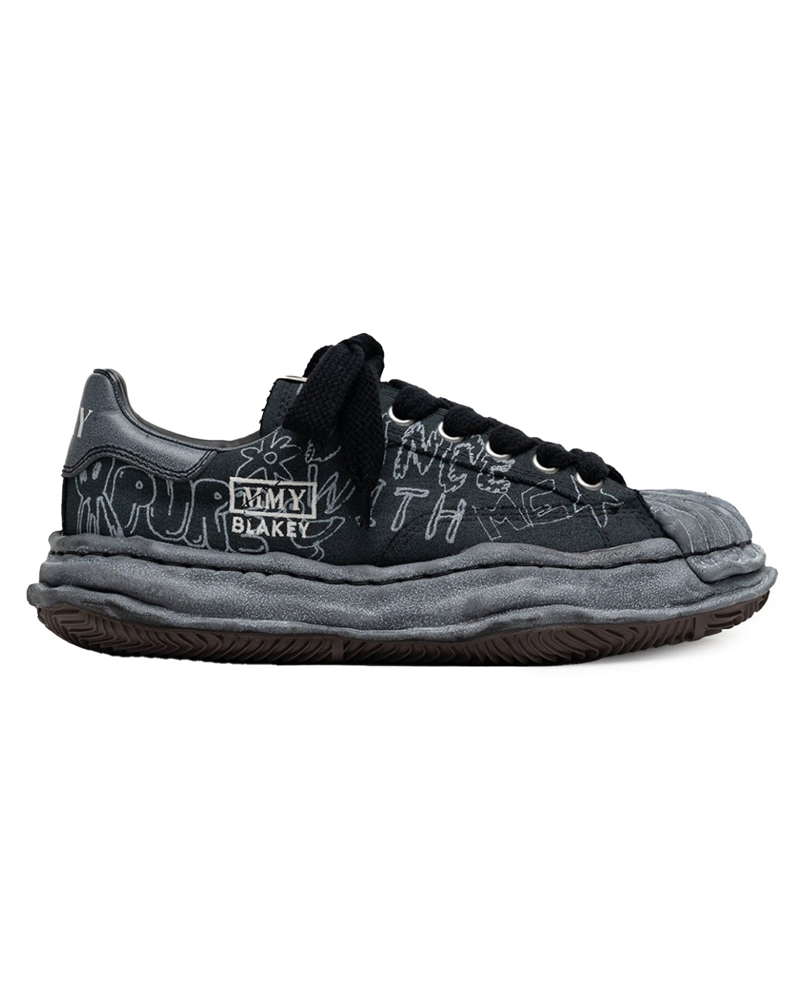 BLAKEY / ORIGINAL SOLE GRAFFITI PRINTED CANVAS LOW-TOP SNEAKER / BLK/BLK