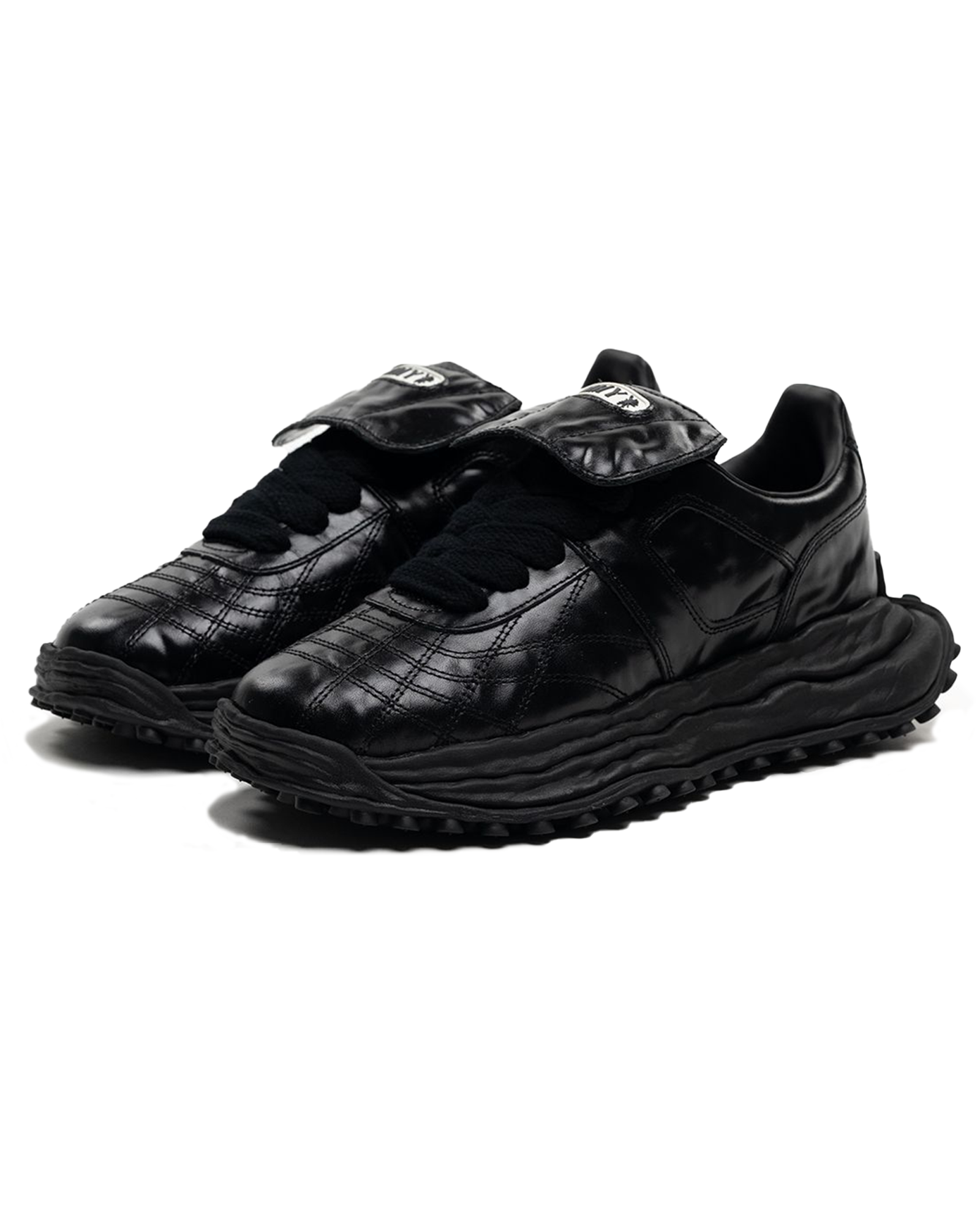 MIHARA YASUHIRO・Yasuhiro Mihara -  SCOTT WRINKLED LEATHER LOW-TOP SNEAKERS / BLK/BLK