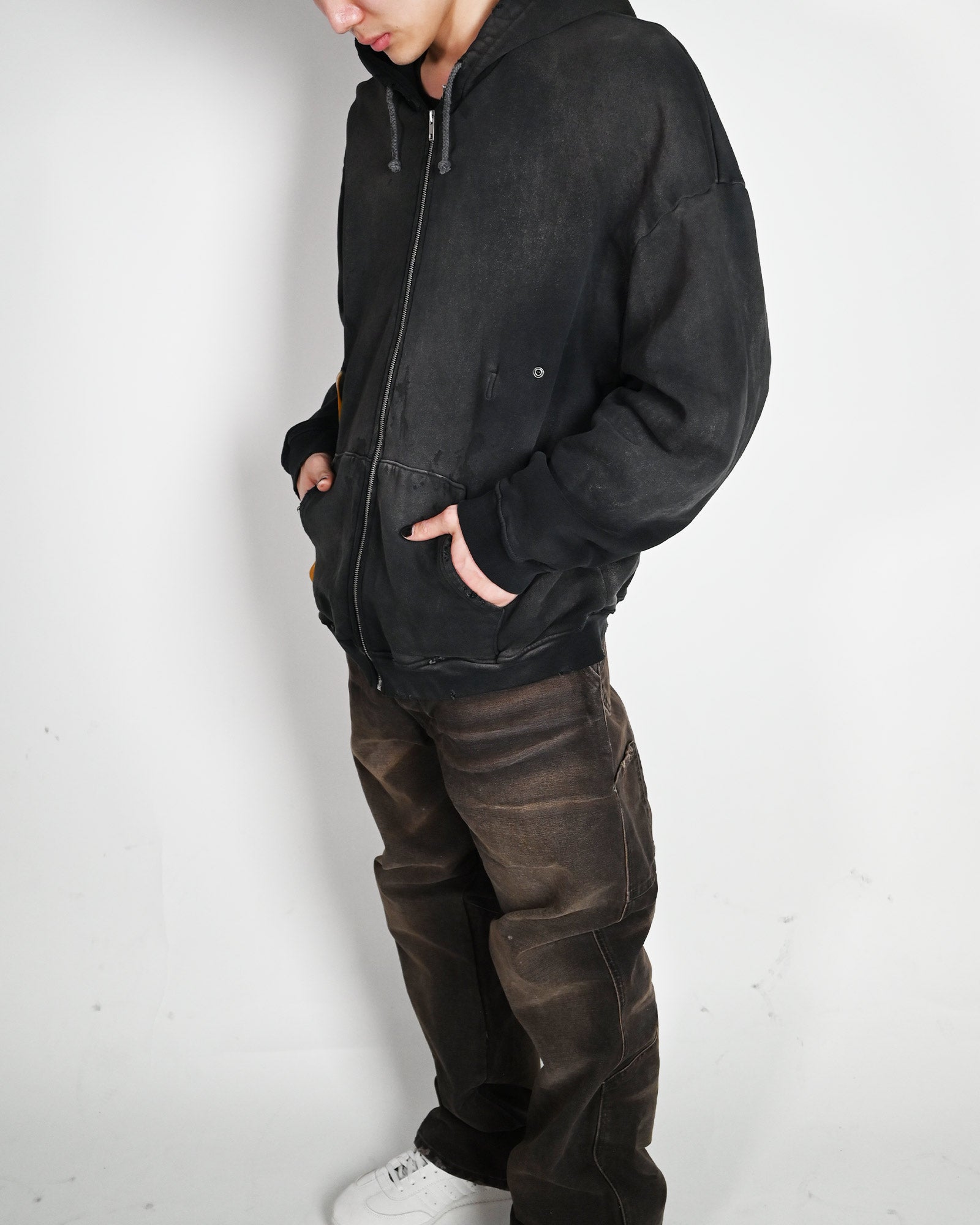 ALEXANDER DIGENOVA・アレキサンダー・ディジェノバ - パーカー・フーディ RUBBER BAND HOODIE / THRASHED VINTAGE BLACK