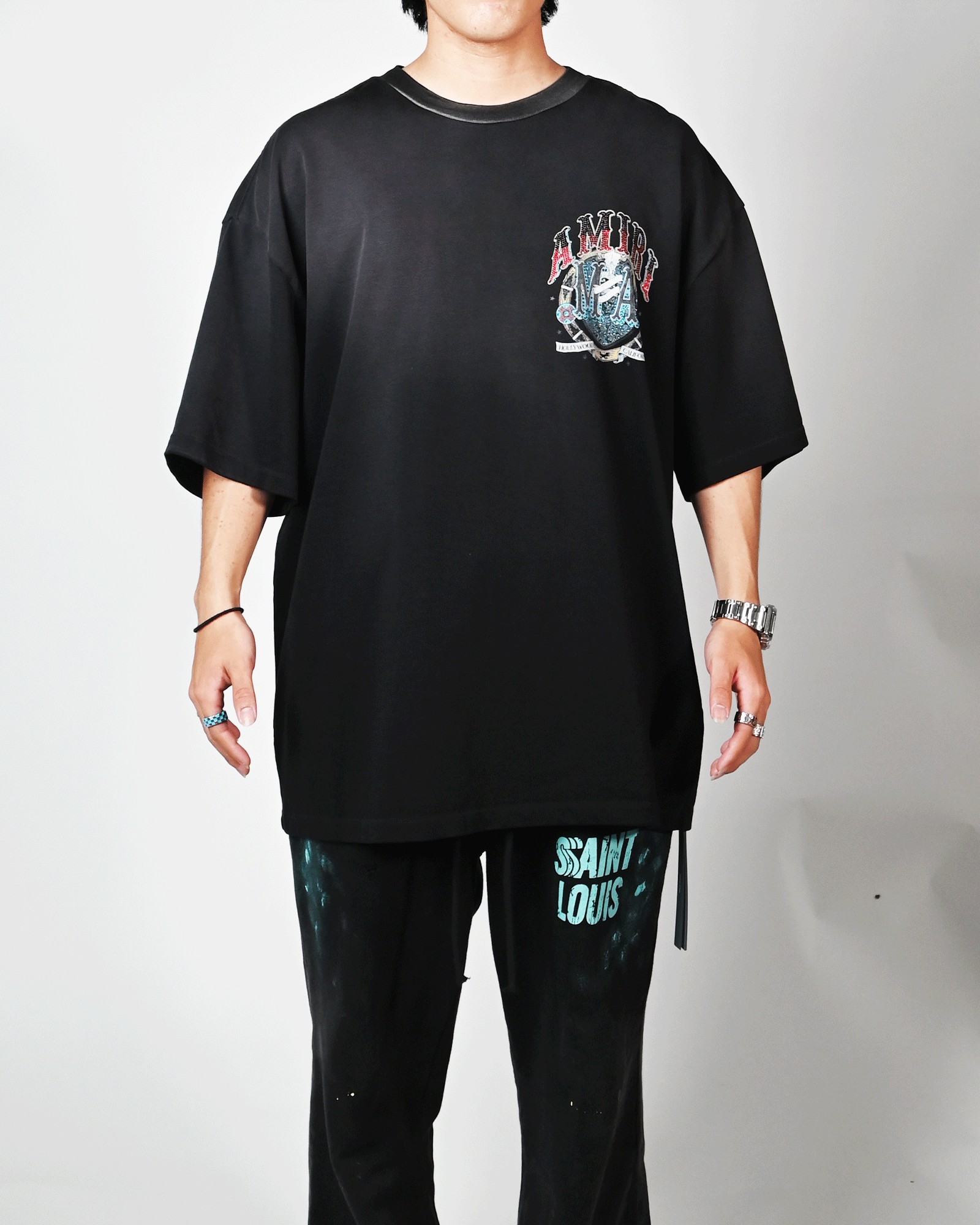 AMIRI・アミリ - トップス CRYSTAL AMIRI HOLLYWOOD OS TEE 
/ BLACK