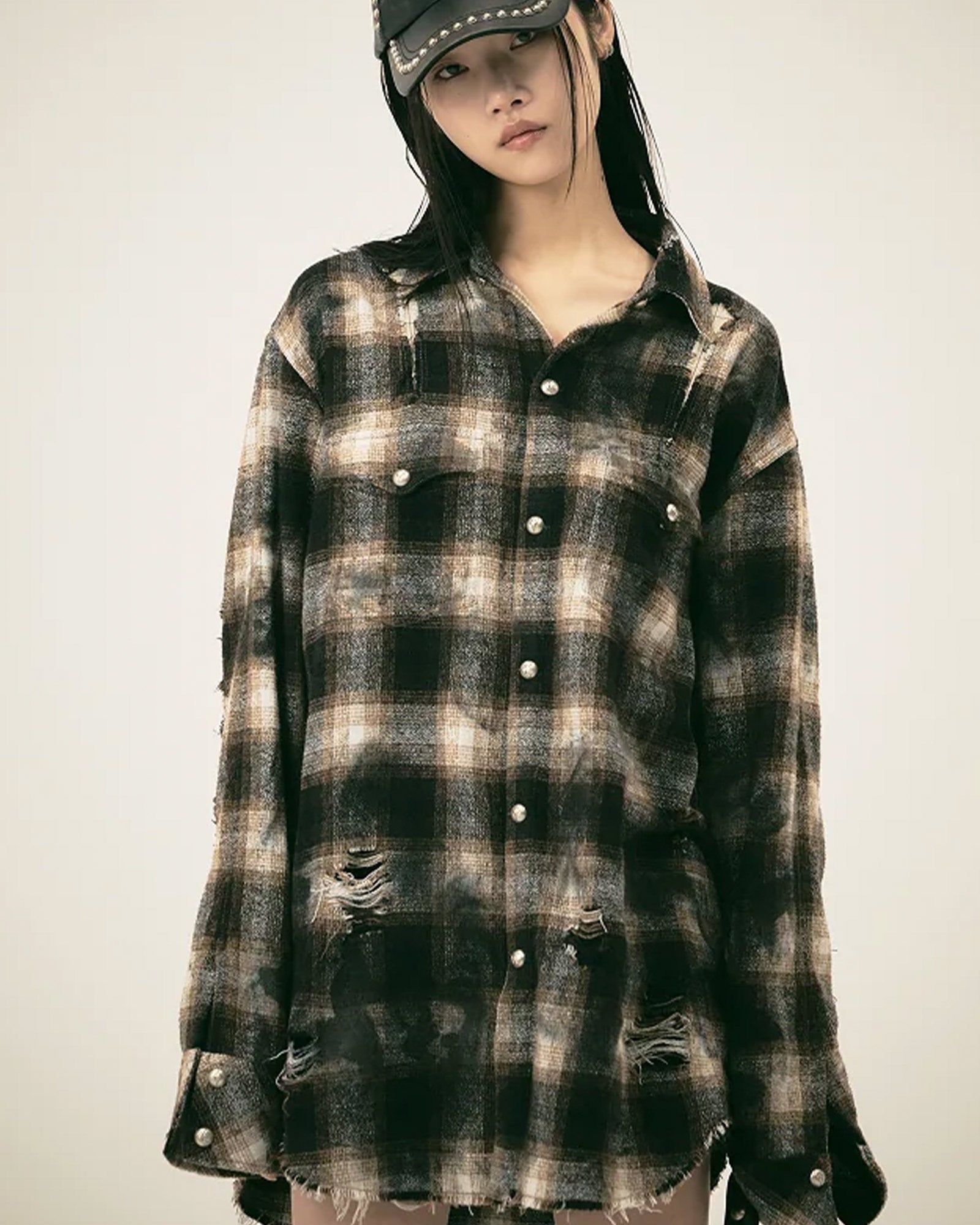 THUG CLUB・サグクラブ - シャツ ANGELS DAMAGED SHIRT / BROWN