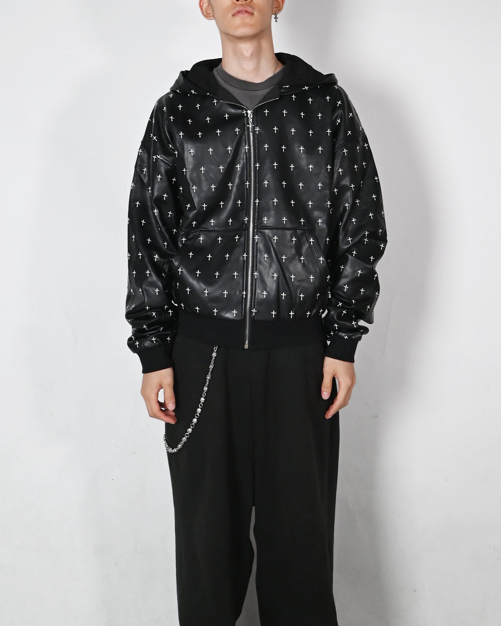 LAST NEST・ラストネスト - パーカー・フーディ ALLOVER CROSS ZIP-UP HOODIE / BLACK