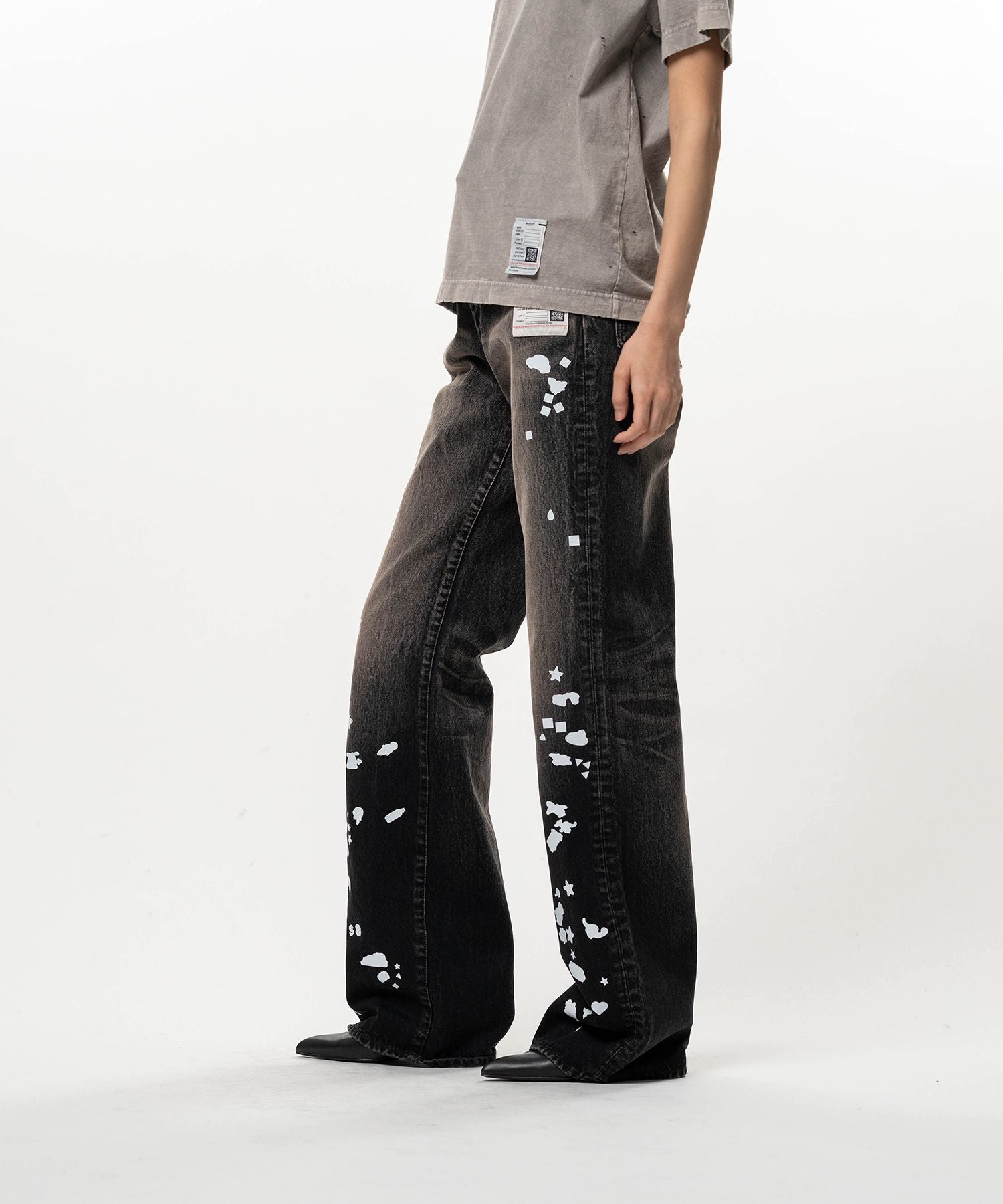 MIHARA YASUHIRO・ミハラヤスヒロ - デニムパンツ STRAIGHT JEANS WITH SILHOUETTE KIDS STICKER / BLACK