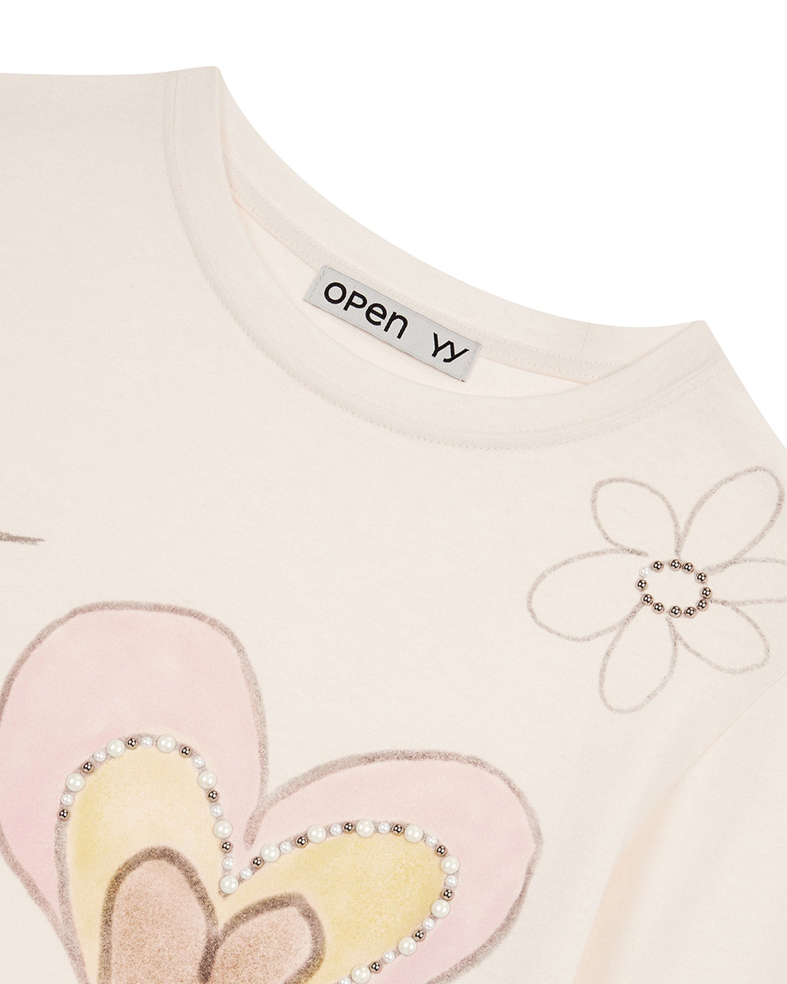 OPEN YY・オープン ワイワイ - L/S Tシャツ BEADED I LOVE YY TEE / WHITE