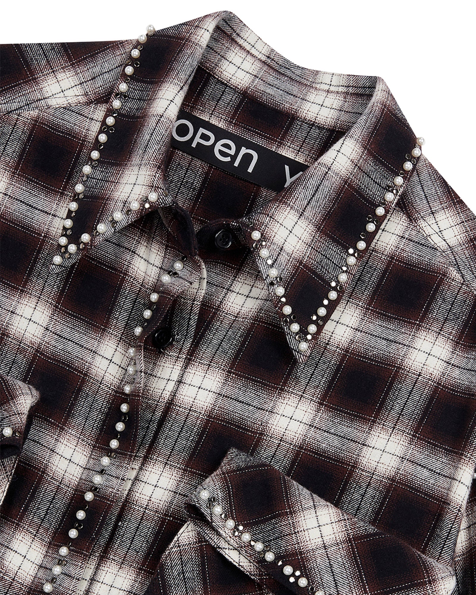 OPEN YY・オープン ワイワイ - シャツ BEADED POCKET SHIRT / CHECKERED BROWN