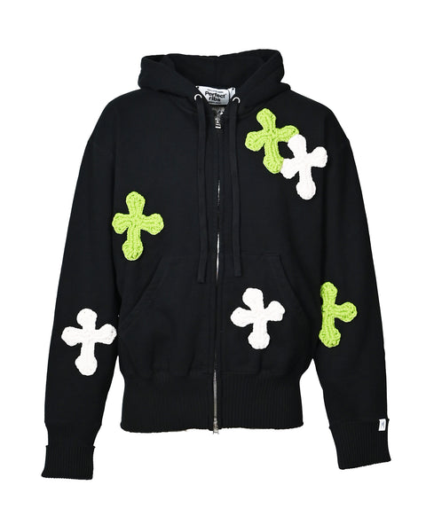 *追加 JUSPER RIB フーディー ブラック BLACKUP】Two-Way Zipper Drawstring Hoodie (BLACKUP/パーカー