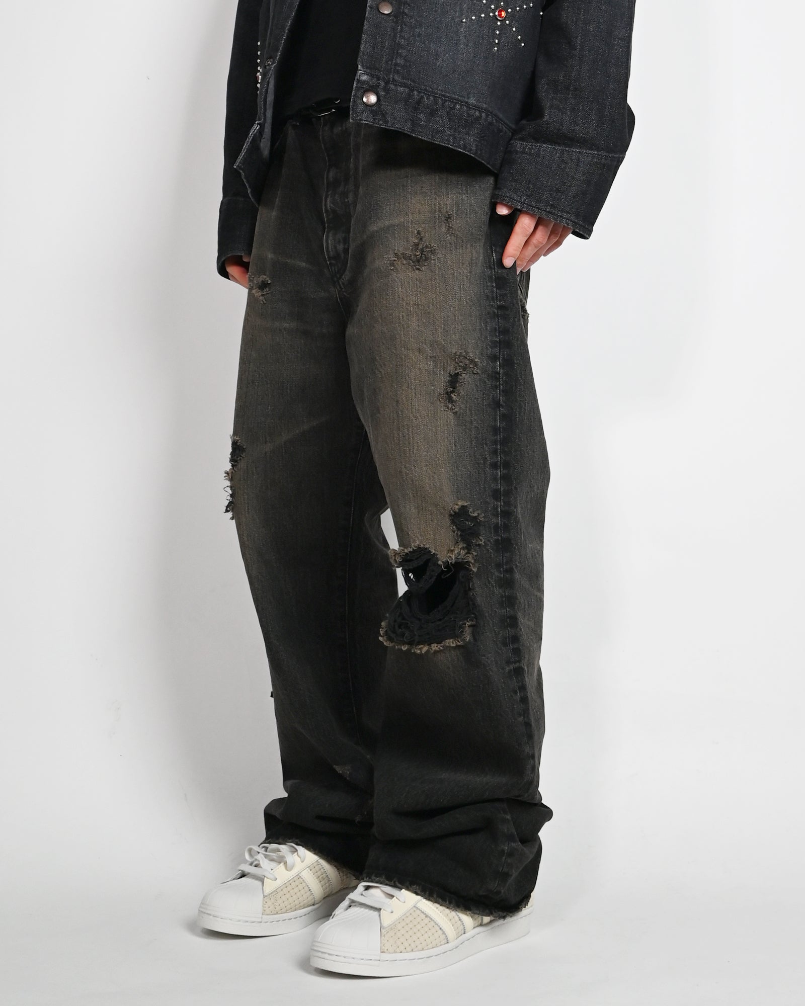 KAMIYA・カミヤ - デニムパンツ BOOTCUT WIDE JEANS / BLACK