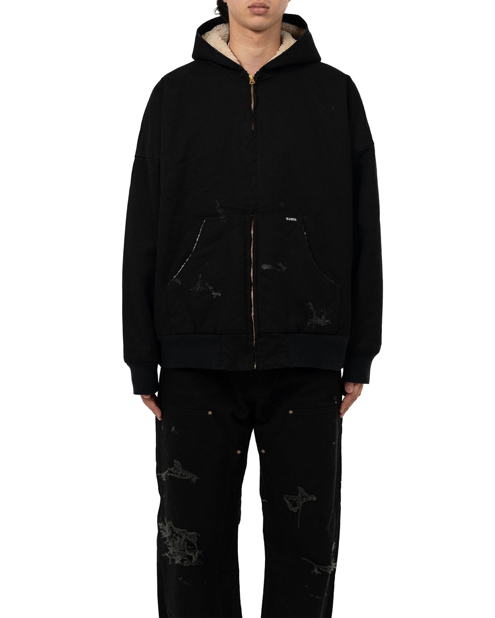 KAMIYA・カミヤ - パーカー・フーディ BORO BOA LINING DUCK ZIP-UP PARKA / BLACK