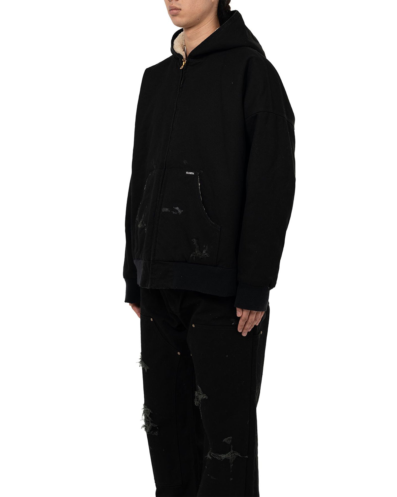 KAMIYA・カミヤ - パーカー・フーディ BORO BOA LINING DUCK ZIP-UP PARKA / BLACK