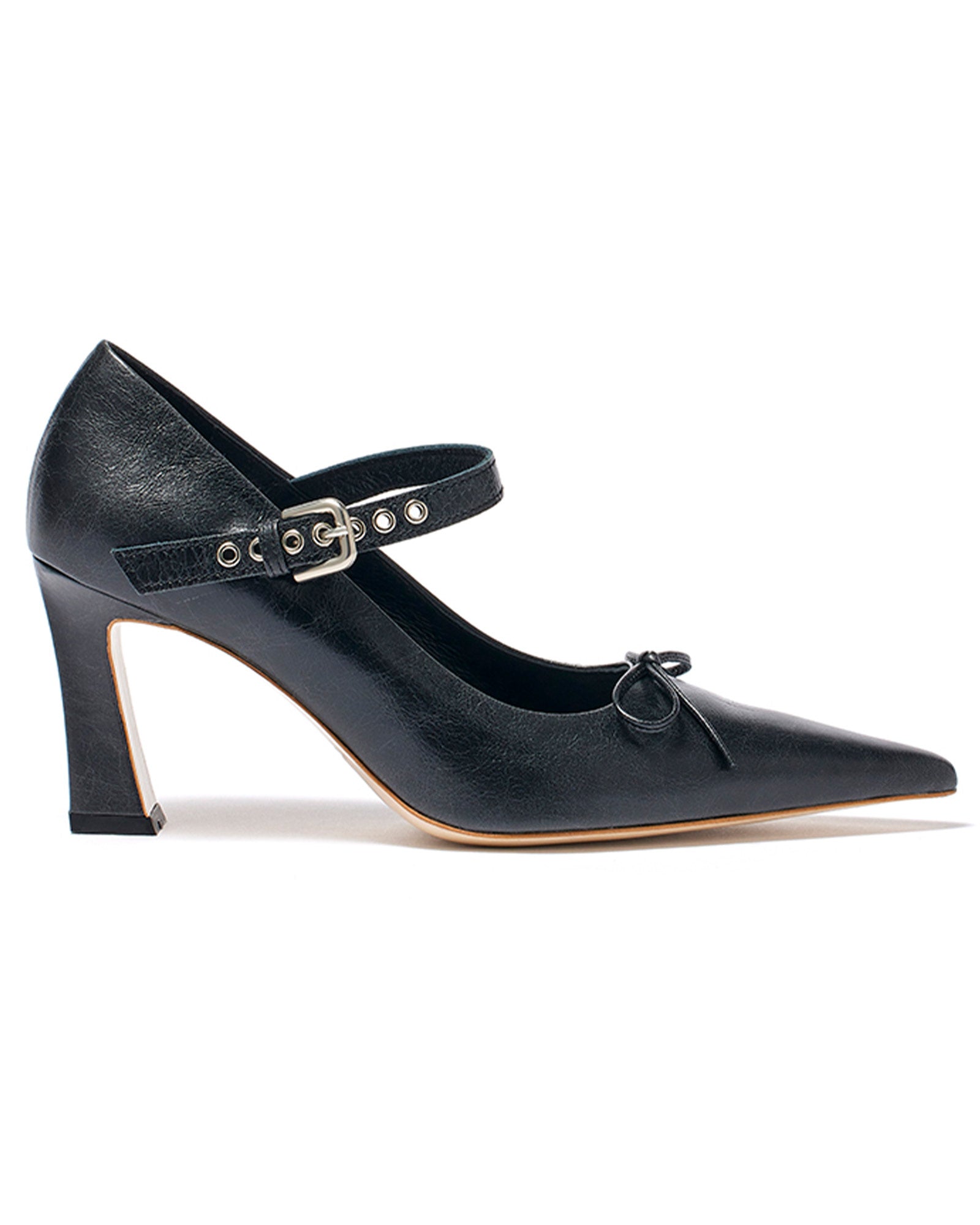 BUCKLE POINTY HEELS / BLACK