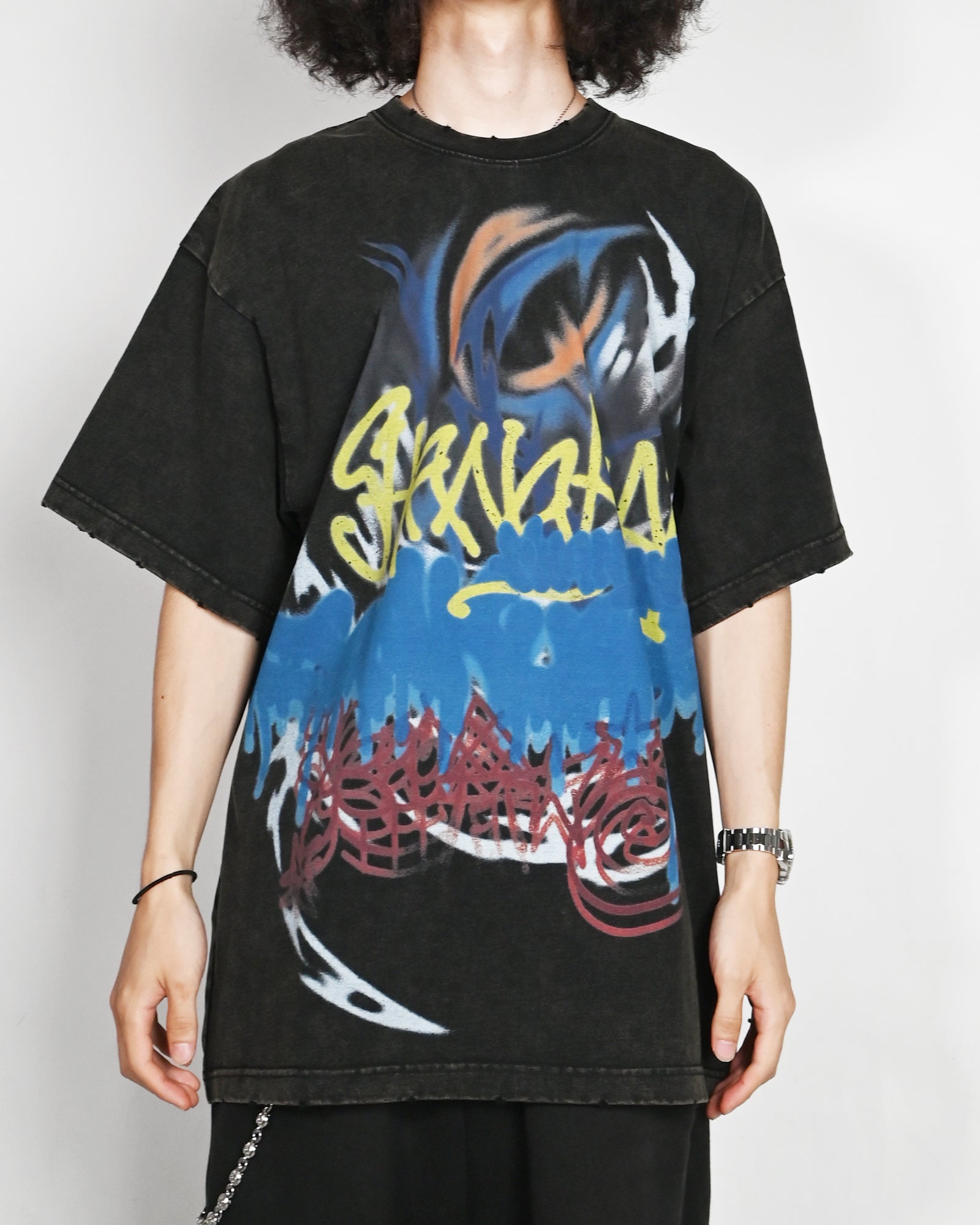 SANKUANZ・サンクアンズ - Tシャツ・カットソー BUMPY GRAFFITI DISTRESSED OVERSIZE SHORT-SLEEVE TEE / BLACK