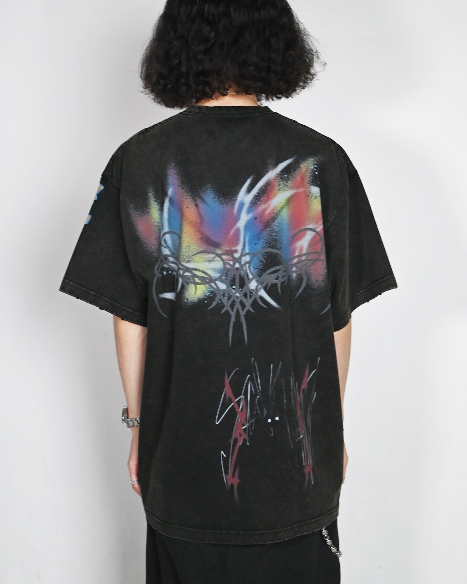 SANKUANZ・サンクアンズ - Tシャツ・カットソー BUMPY GRAFFITI DISTRESSED OVERSIZE SHORT-SLEEVE TEE / BLACK
