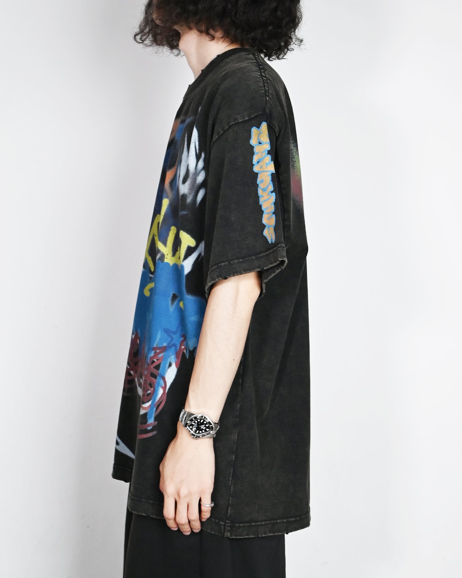 SANKUANZ・サンクアンズ - Tシャツ・カットソー BUMPY GRAFFITI DISTRESSED OVERSIZE SHORT-SLEEVE TEE / BLACK