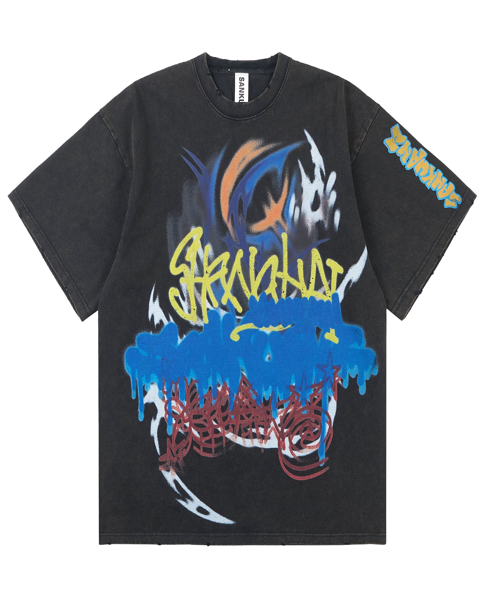 SANKUANZ・サンクアンズ - Tシャツ・カットソー BUMPY GRAFFITI DISTRESSED OVERSIZE SHORT-SLEEVE TEE / BLACK