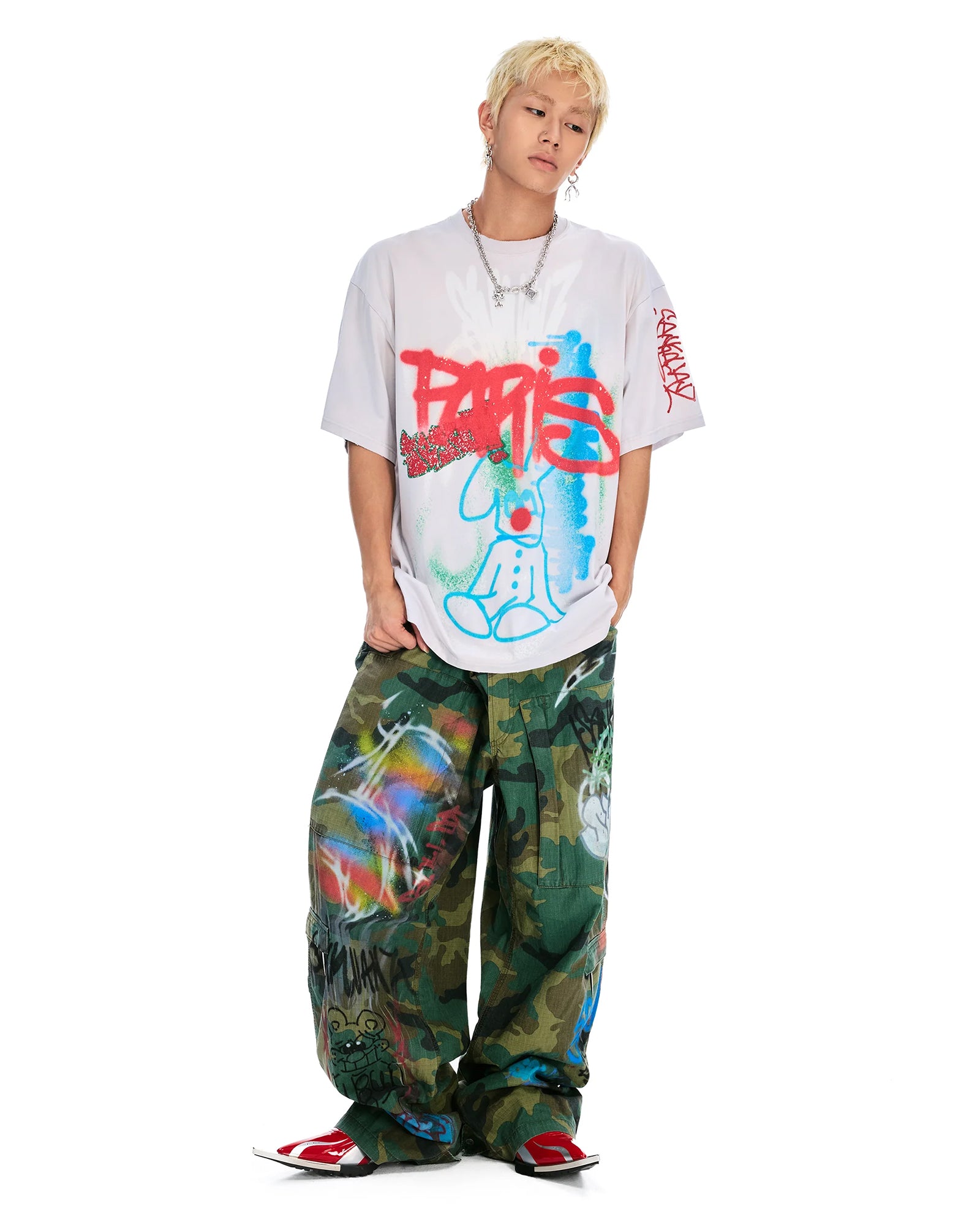 SANKUANZ・サンクアンズ - Tシャツ・カットソー BUMPY GRAFFITI LOOSE SHORT-SLEEVE TEE / WHITE