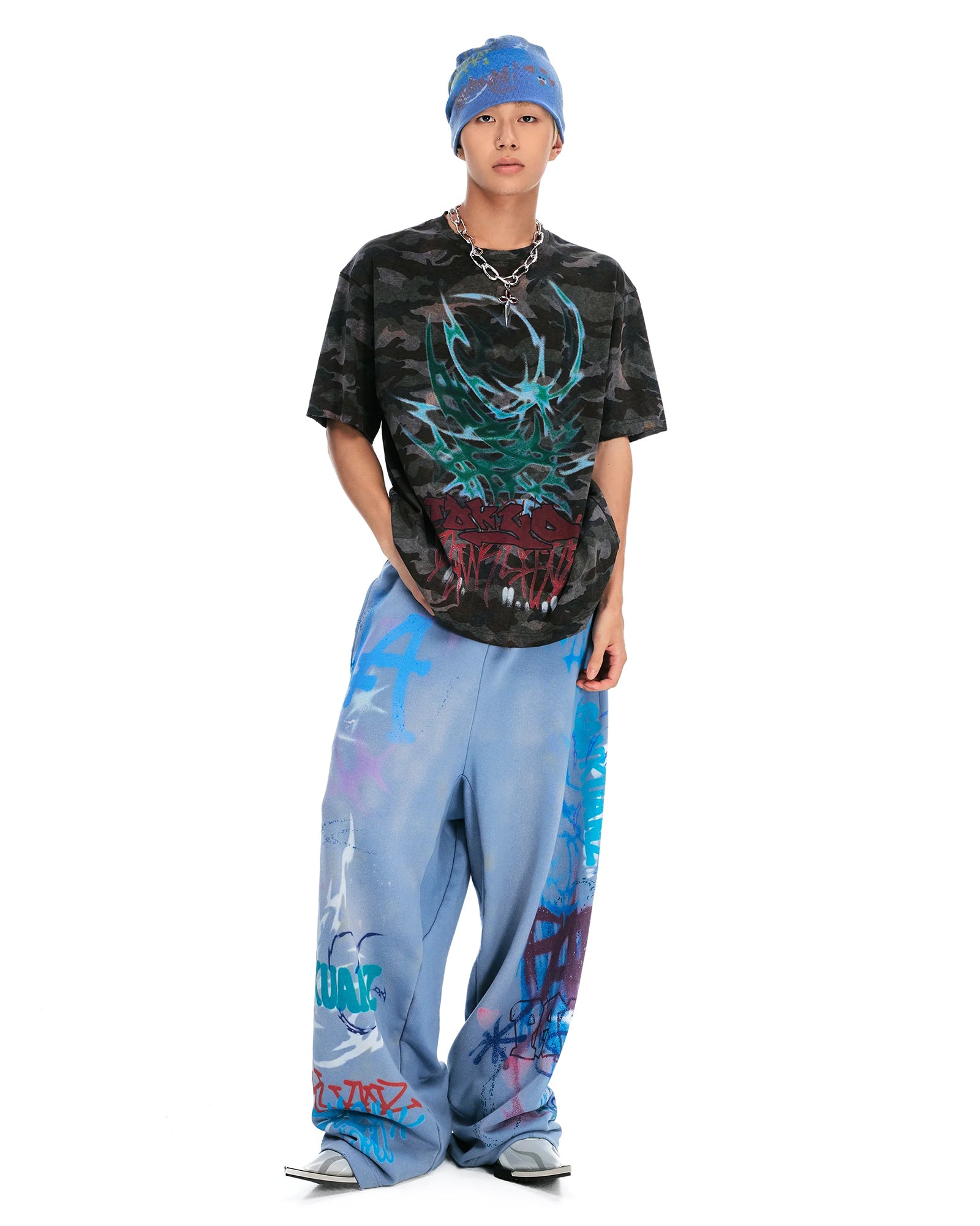 SANKUANZ・サンクアンズ - Tシャツ・カットソー BUMPY GRAFFITI OVERSIZE SHORT-SLEEVE TEE / CAMOUFLAGE