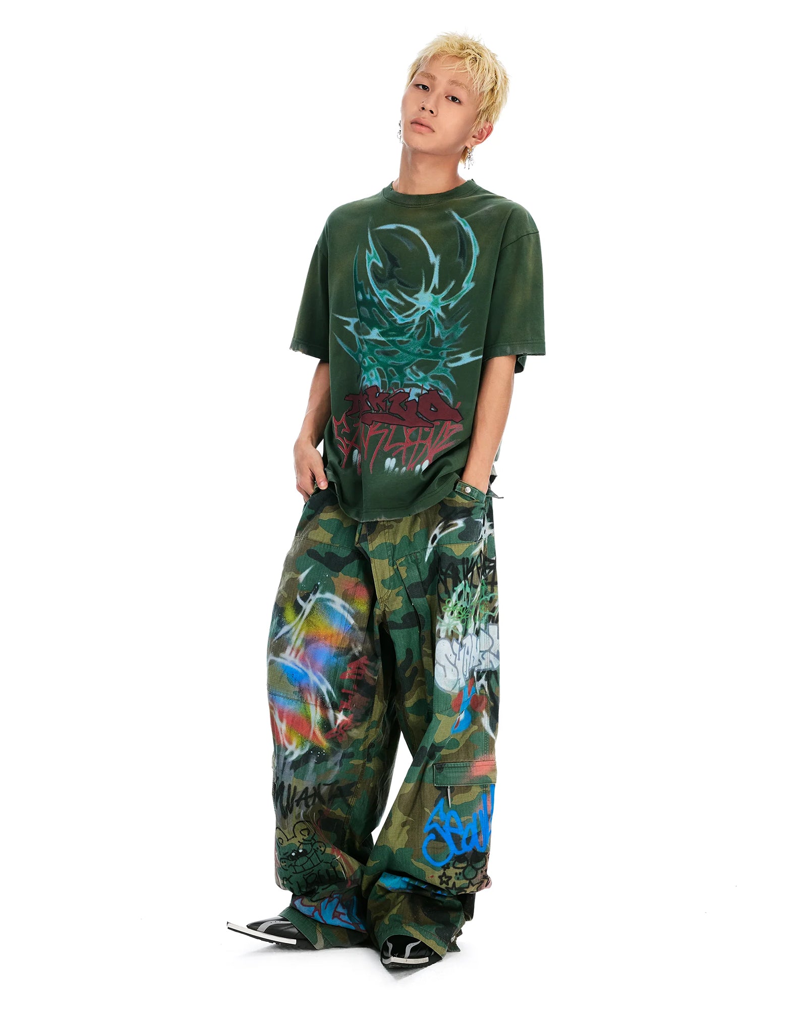 SANKUANZ・サンクアンズ - Tシャツ・カットソー BUMPY GRAFFITI OVERSIZE SHORT-SLEEVE TEE / GREEN