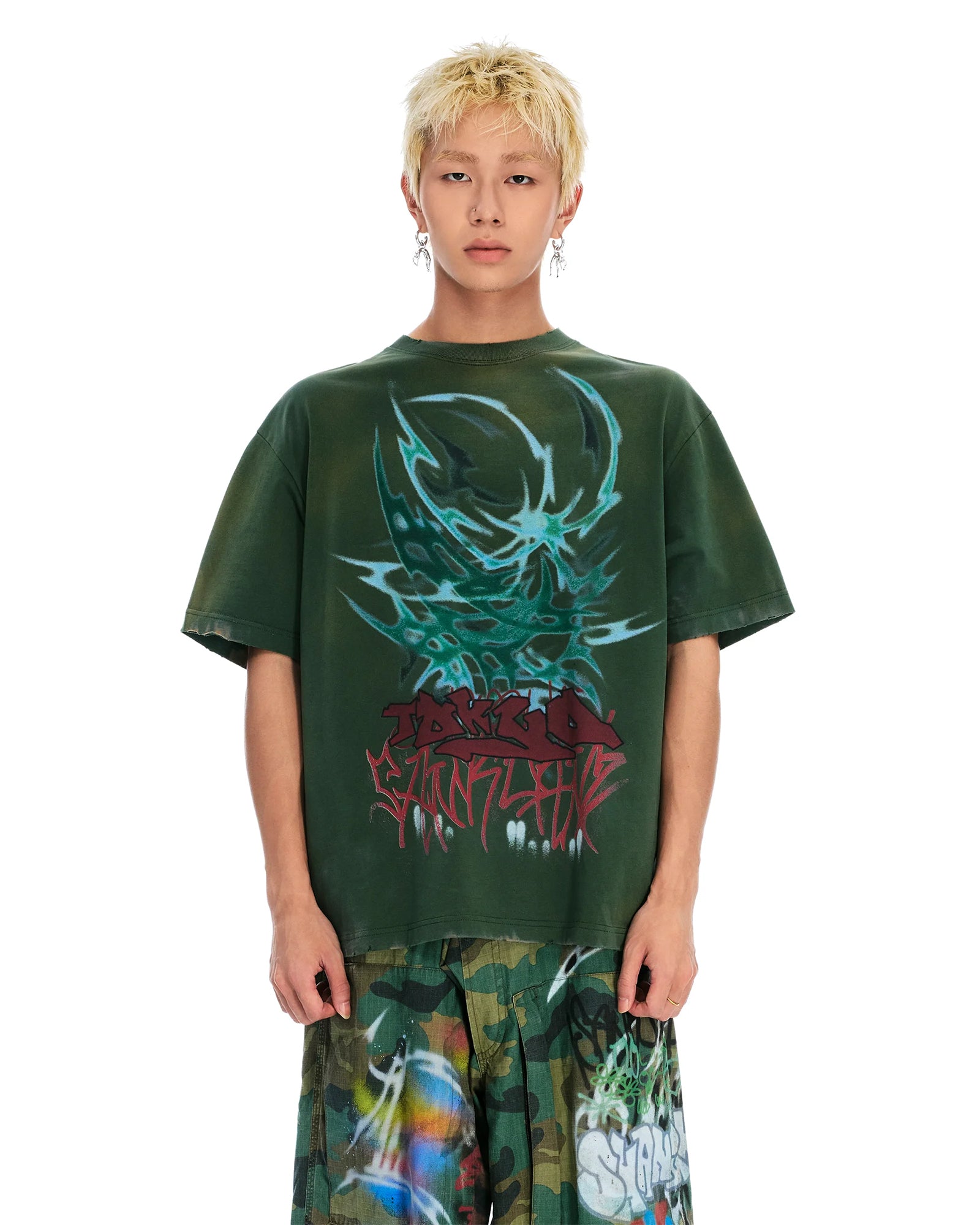 SANKUANZ・サンクアンズ - Tシャツ・カットソー BUMPY GRAFFITI OVERSIZE SHORT-SLEEVE TEE / GREEN