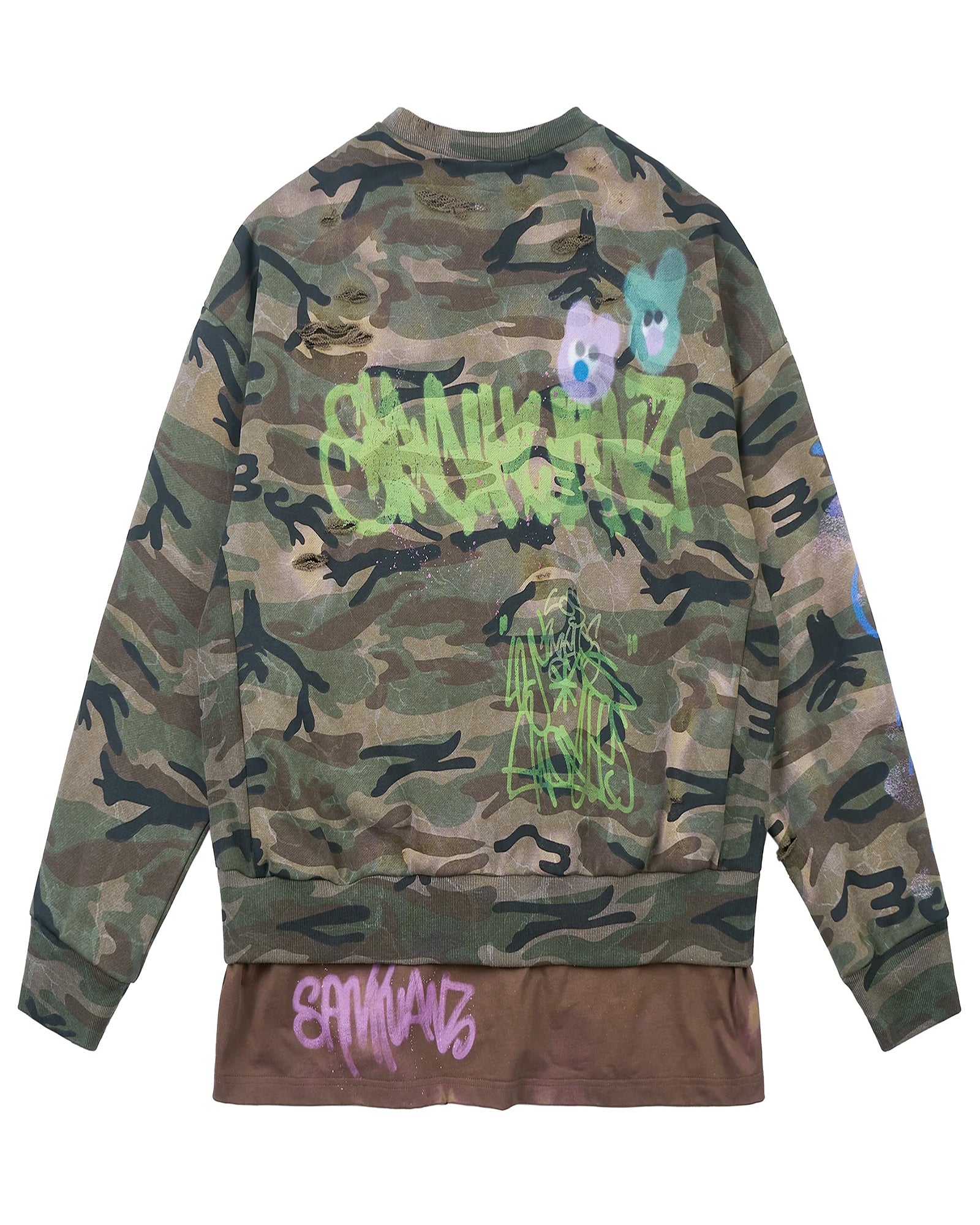 SANKUANZ・サンクアンズ - スウェット BUMPY GRAFFITI PRINT DOUBLE HEM CREWNECK SWEATSHIRT / CAMOUFLAGE