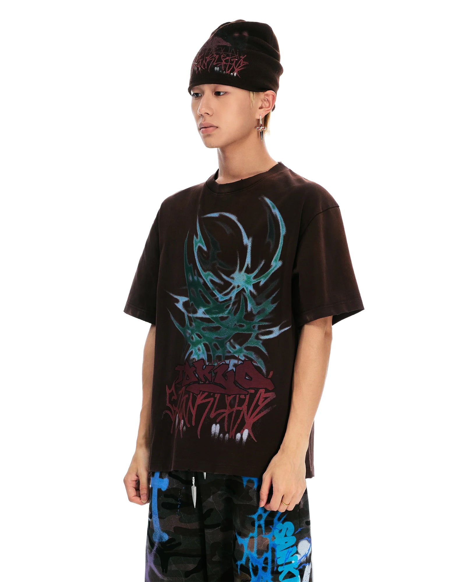 SANKUANZ・サンクアンズ - Tシャツ・カットソー BUMPY OVERSIZED GRAFFITI PRINT T-SHIRT / BROWN