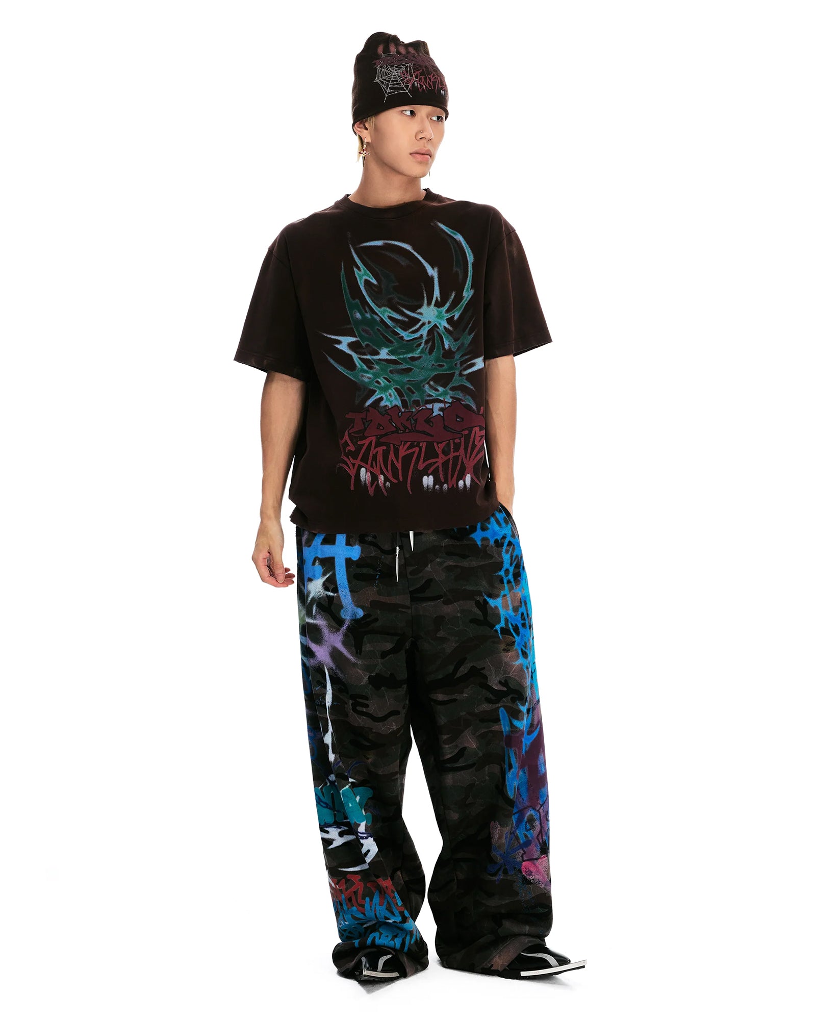 SANKUANZ・サンクアンズ - Tシャツ・カットソー BUMPY OVERSIZED GRAFFITI PRINT T-SHIRT / BROWN