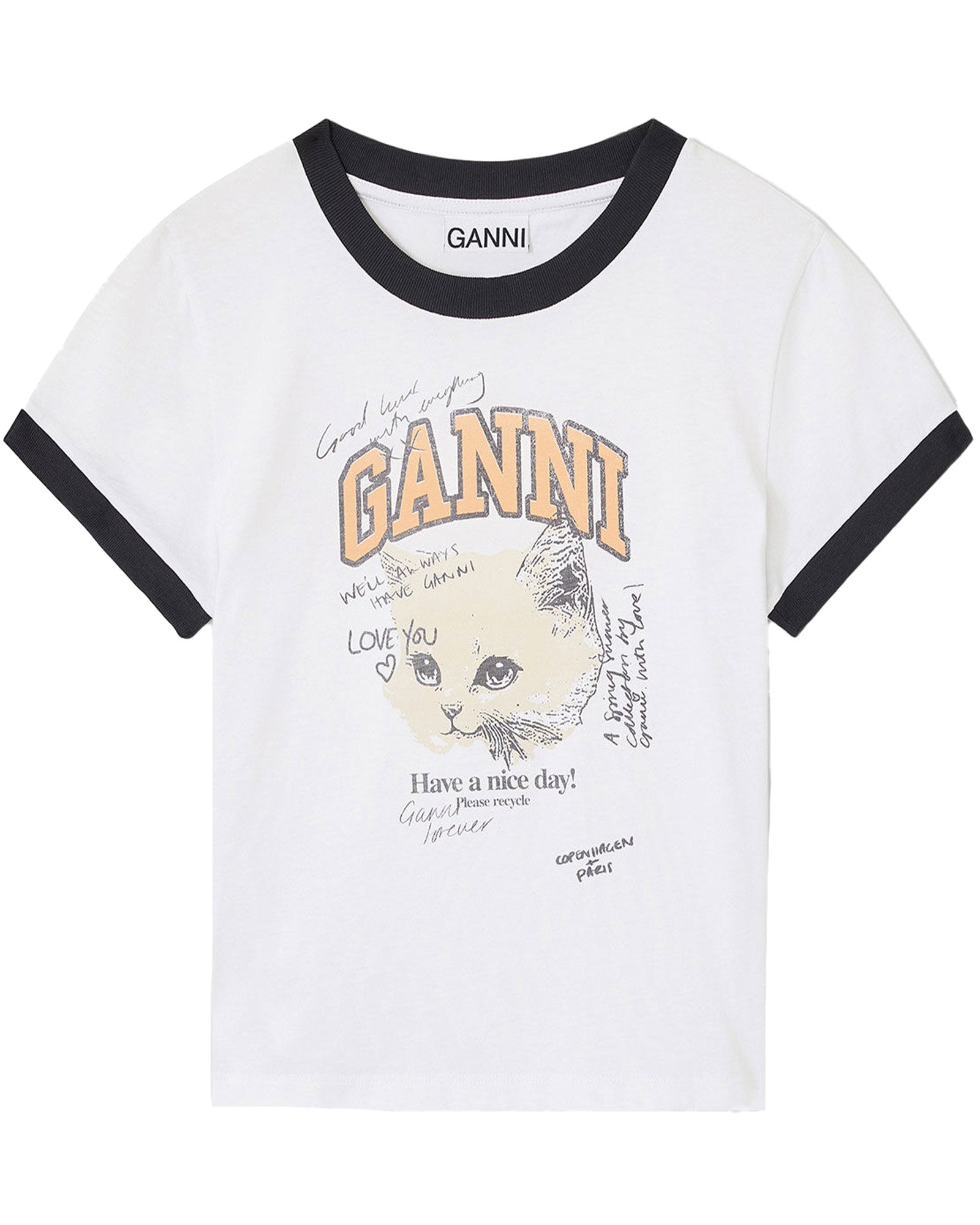 GANNI・ガニー - Tシャツ・カットソー BASIC COTTON JERSEY KITTY FITTED T-SHIRT / WHITE