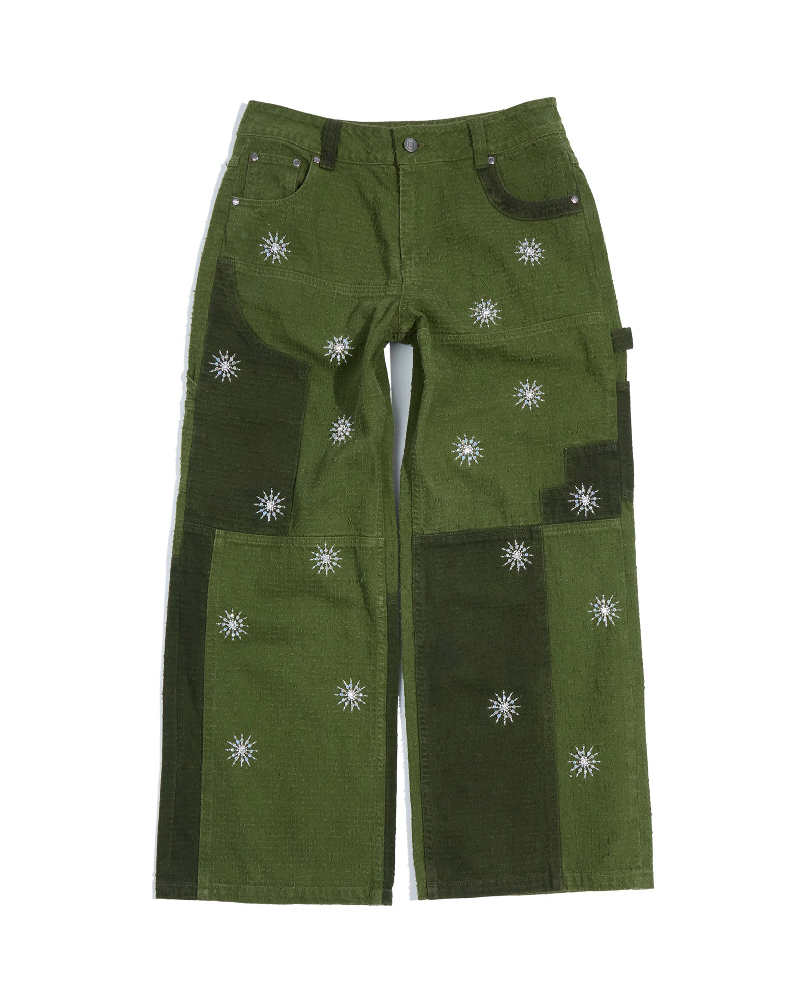 BIRTH OF ROYAL CHILD・バース・オブ・ロイヤル・チャイルド - デニムパンツ BEADED PATCH CARGO PANTS / GREEN