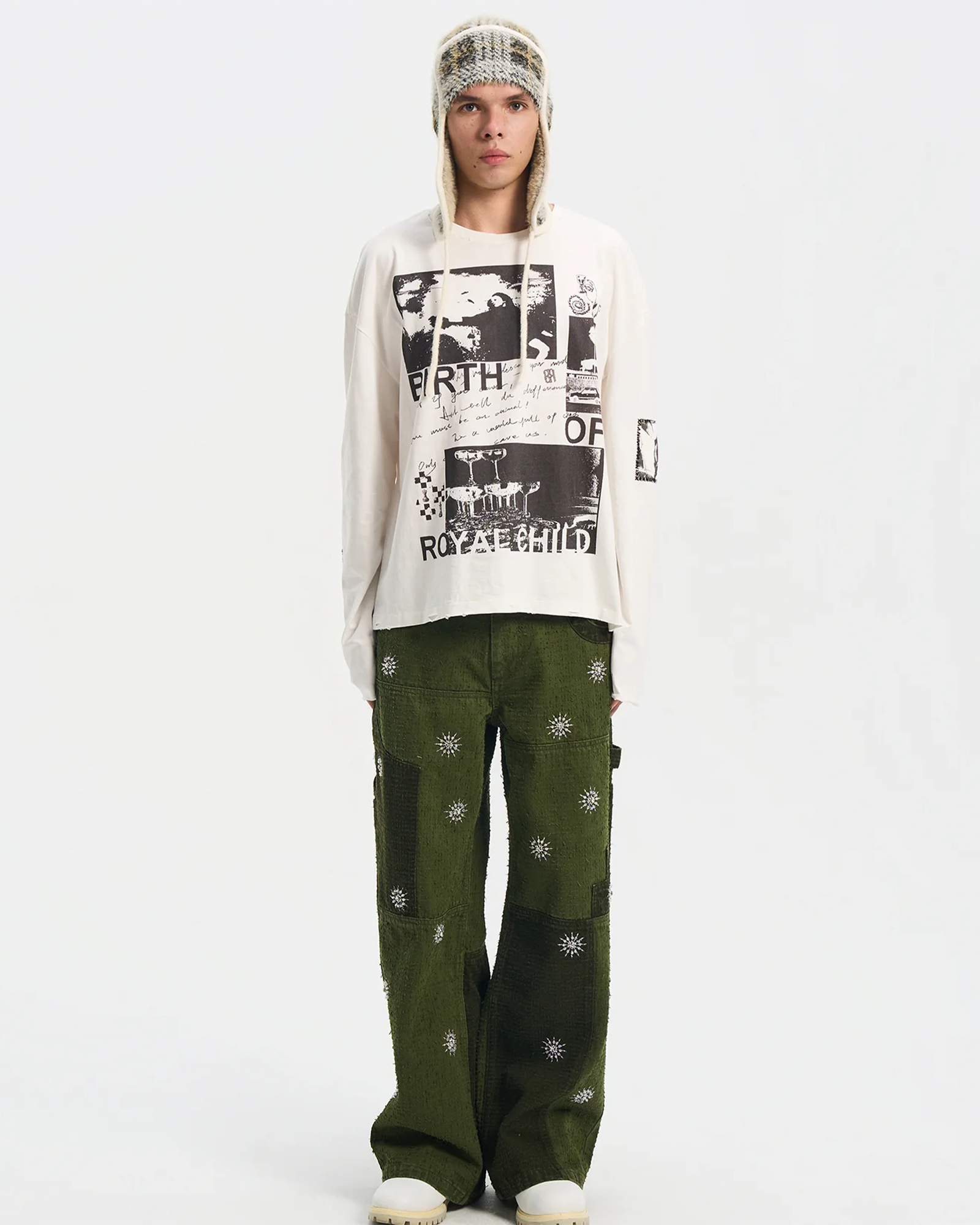 BIRTH OF ROYAL CHILD・バース・オブ・ロイヤル・チャイルド - デニムパンツ BEADED PATCH CARGO PANTS / GREEN