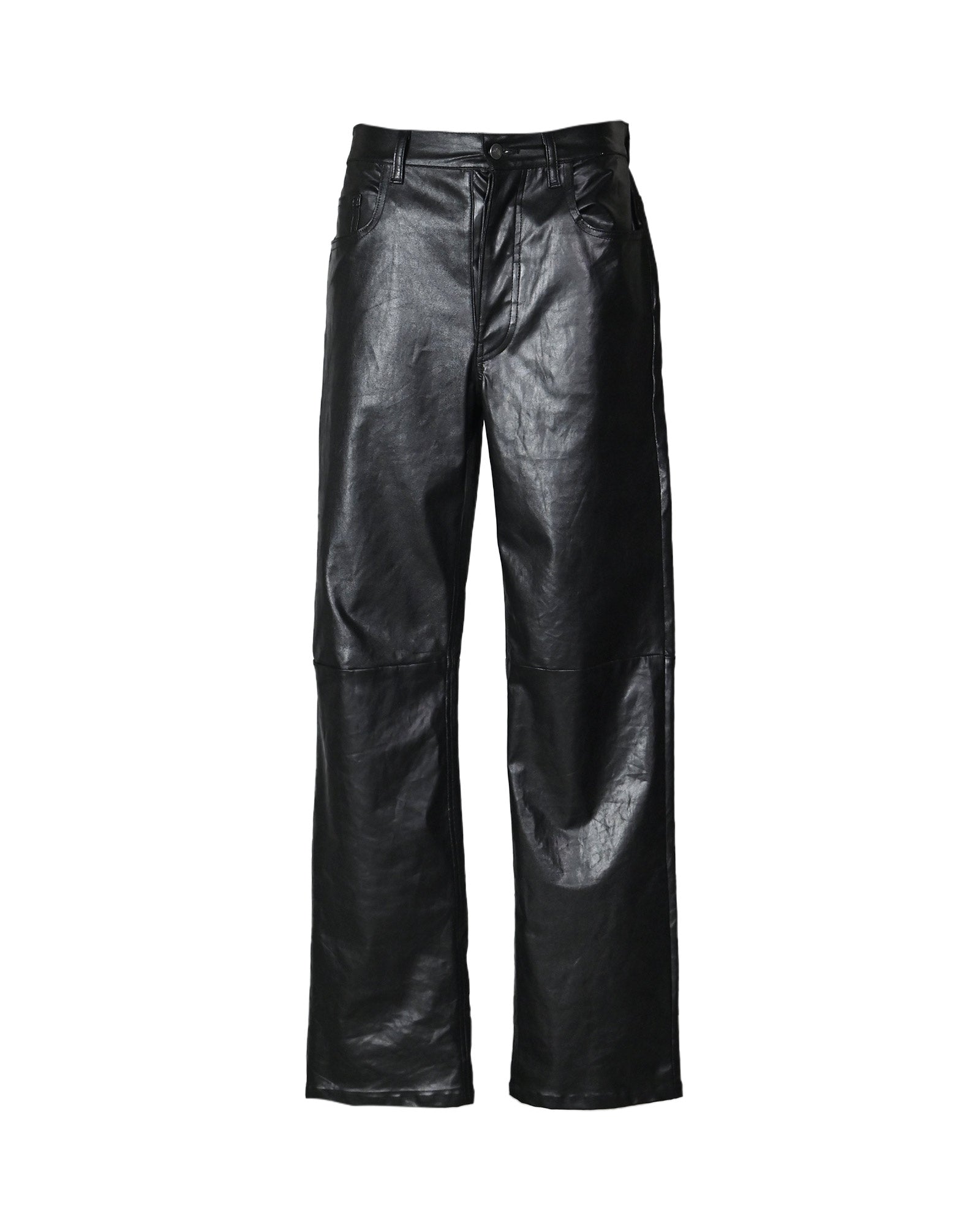 LEATHER STRAIGHT PANTS / BLACK