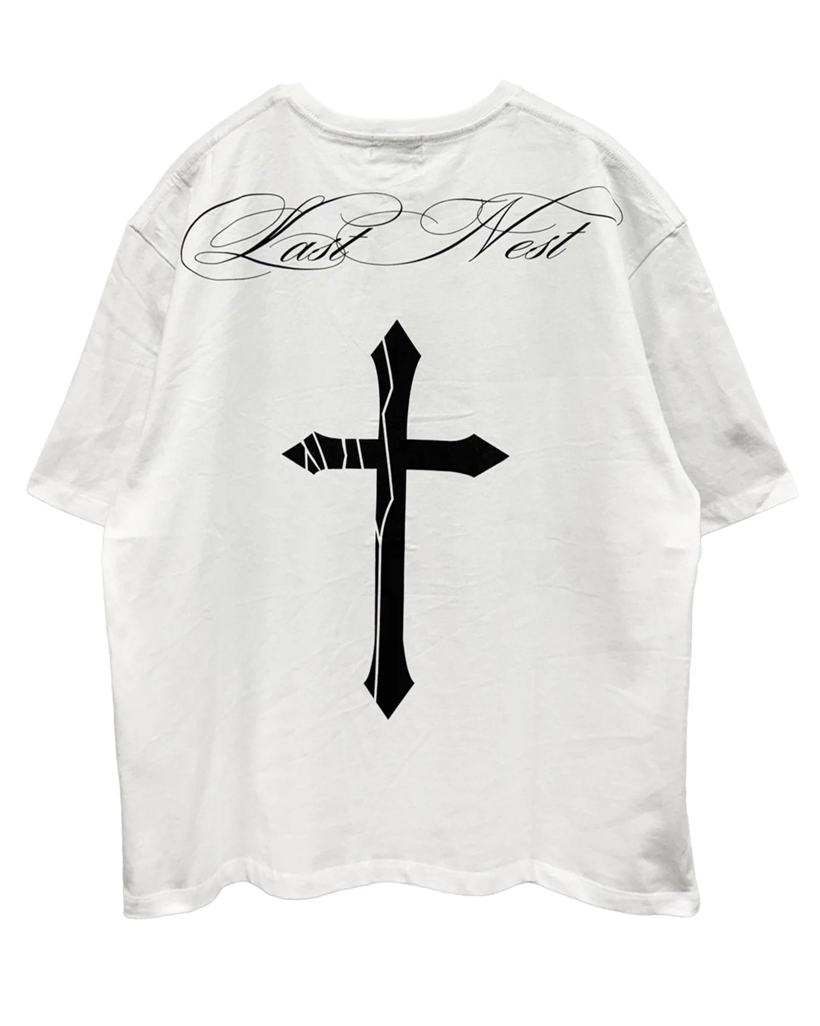 LAST NEST・last nest -  CRACKED CROSS LOGO T-SHIRTS / WHITE