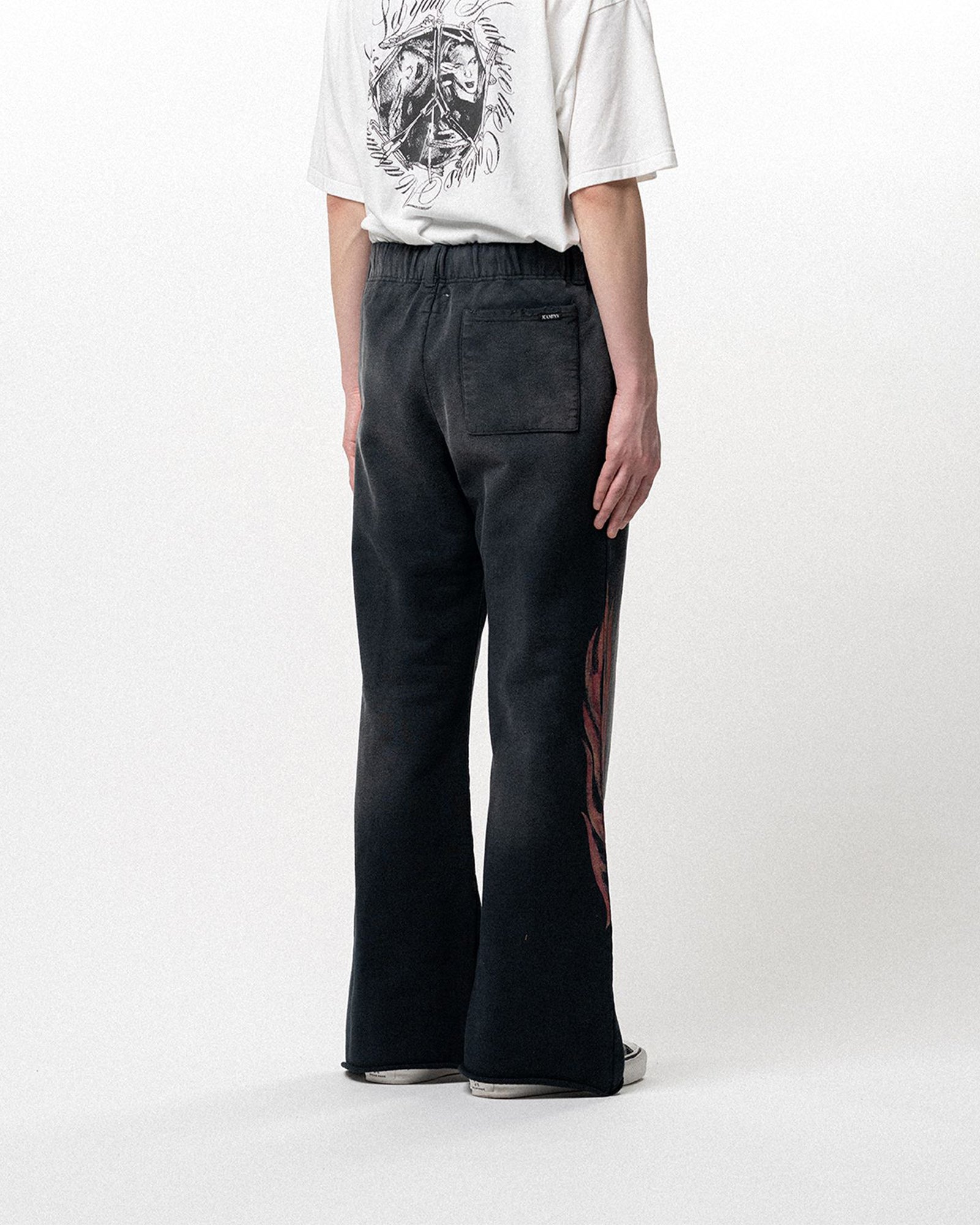 KAMIYA・カミヤ - スウェットパンツ “CRAYON FLAME” BOOTCUT SWEAT PANTS / BLACK