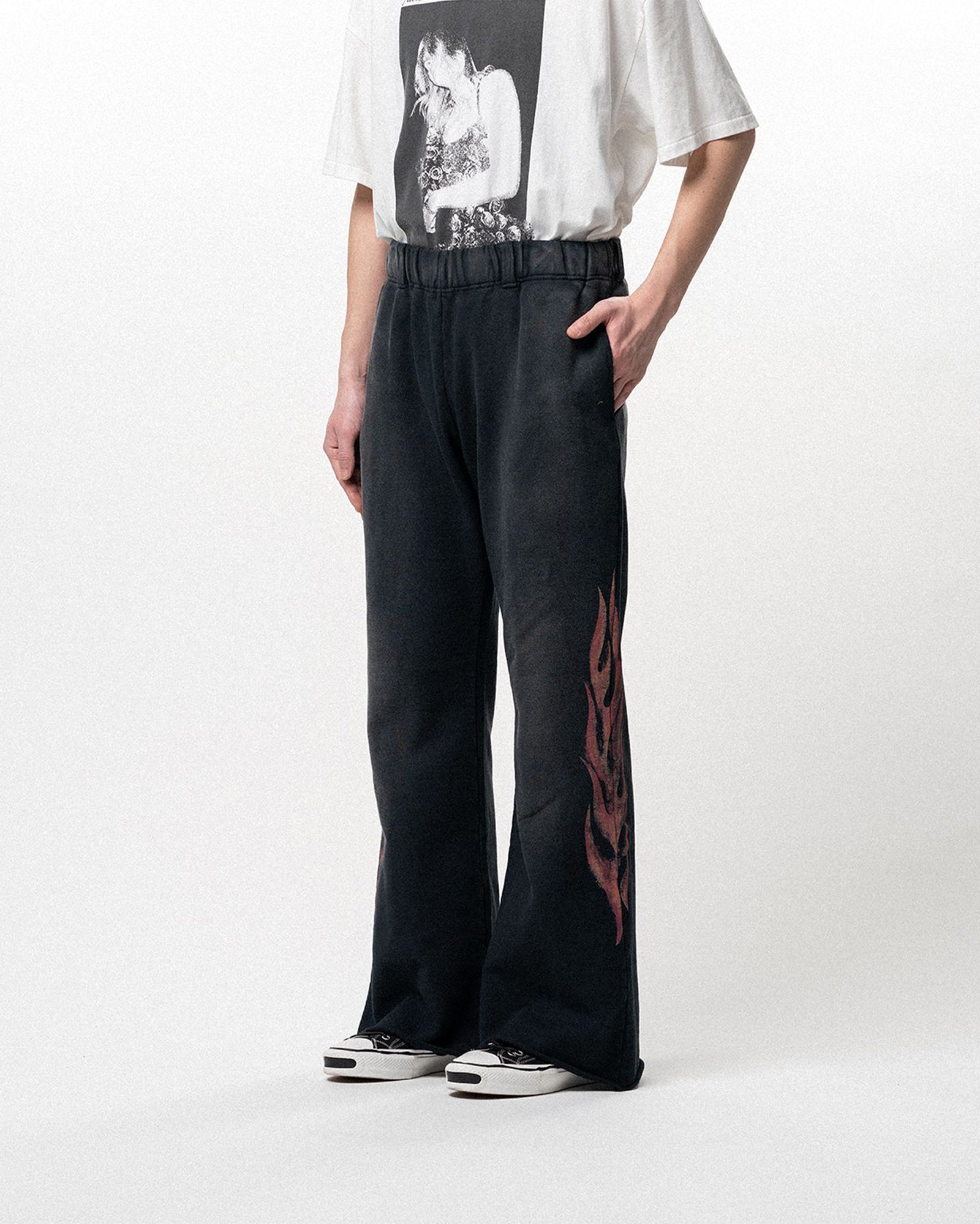 KAMIYA・カミヤ - スウェットパンツ “CRAYON FLAME” BOOTCUT SWEAT PANTS / BLACK