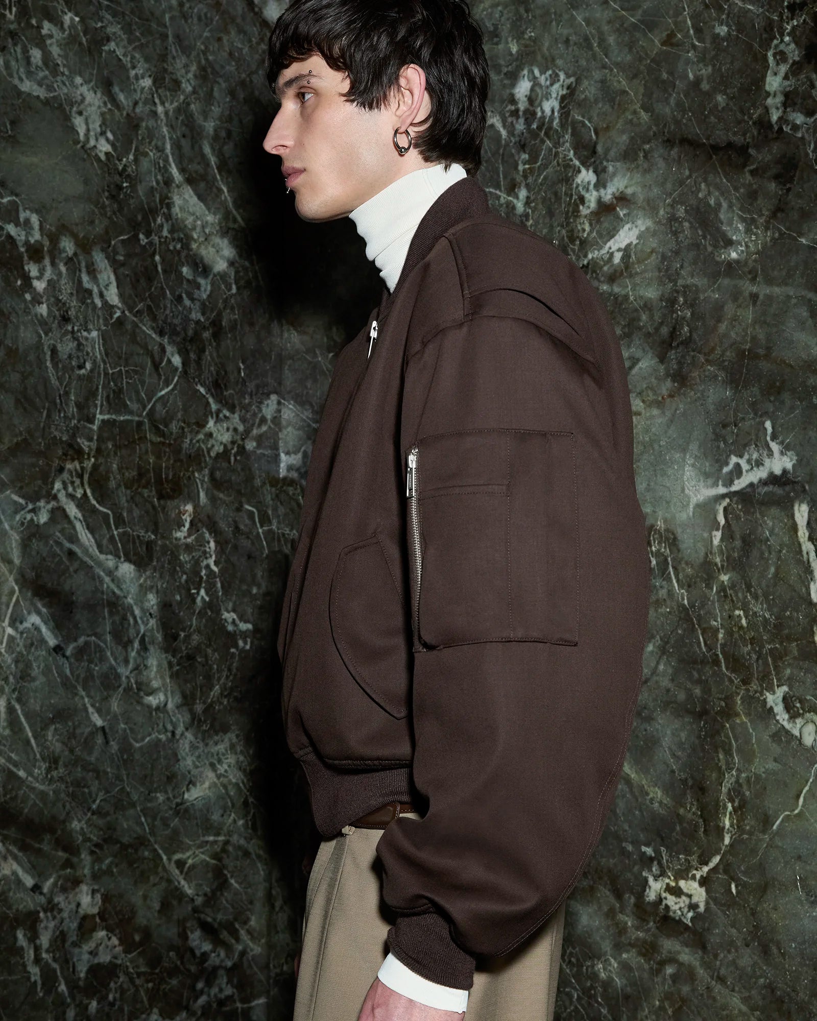 Entire studios・entire studio -  CROPPED BROAD BOMBER SUITING / BROWN
