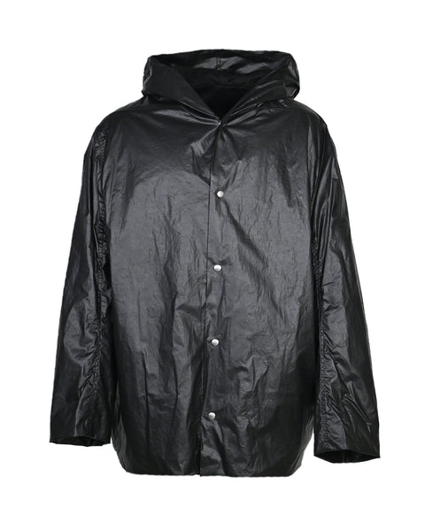 【お値下しました】リックオウエンス　ブラックナイロンコート　デザインコート Rick Owens - リックオウエンス Rick owens コートの通販 by
