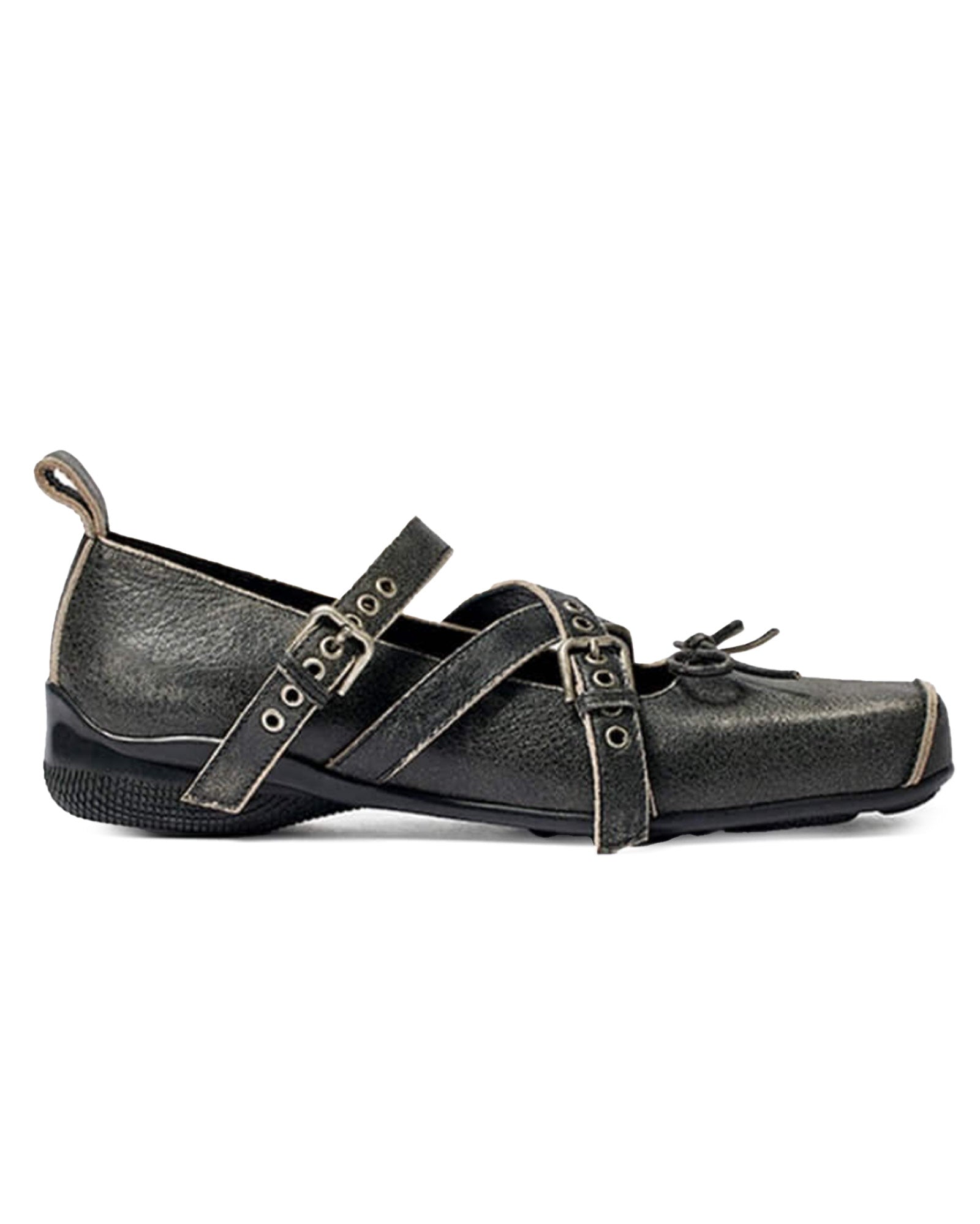 CROSS BUCKLE BALLET FLATS / CHARCOAL GREY