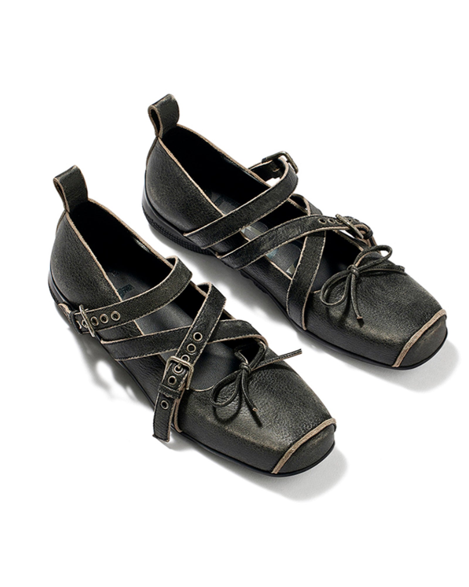 OPEN YY・オープン ワイワイ - シューズ CROSS BUCKLE BALLET FLATS / CHARCOAL GREY