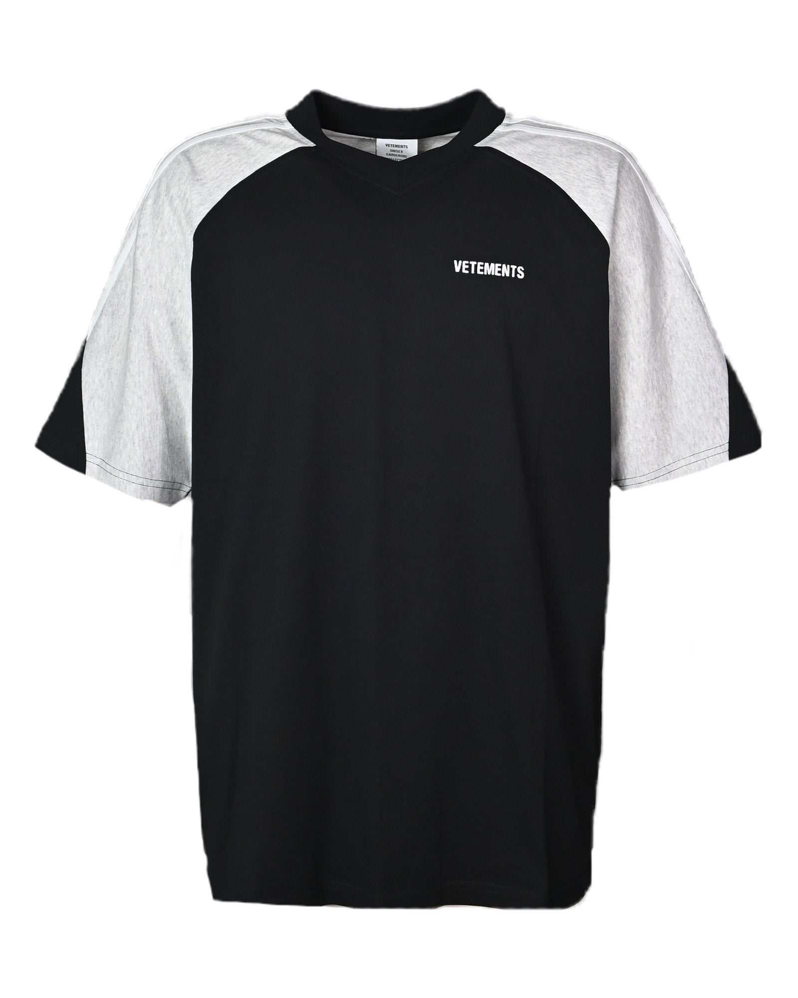 CUT-UP V-NECK T-SHIRT / BLK/GEY