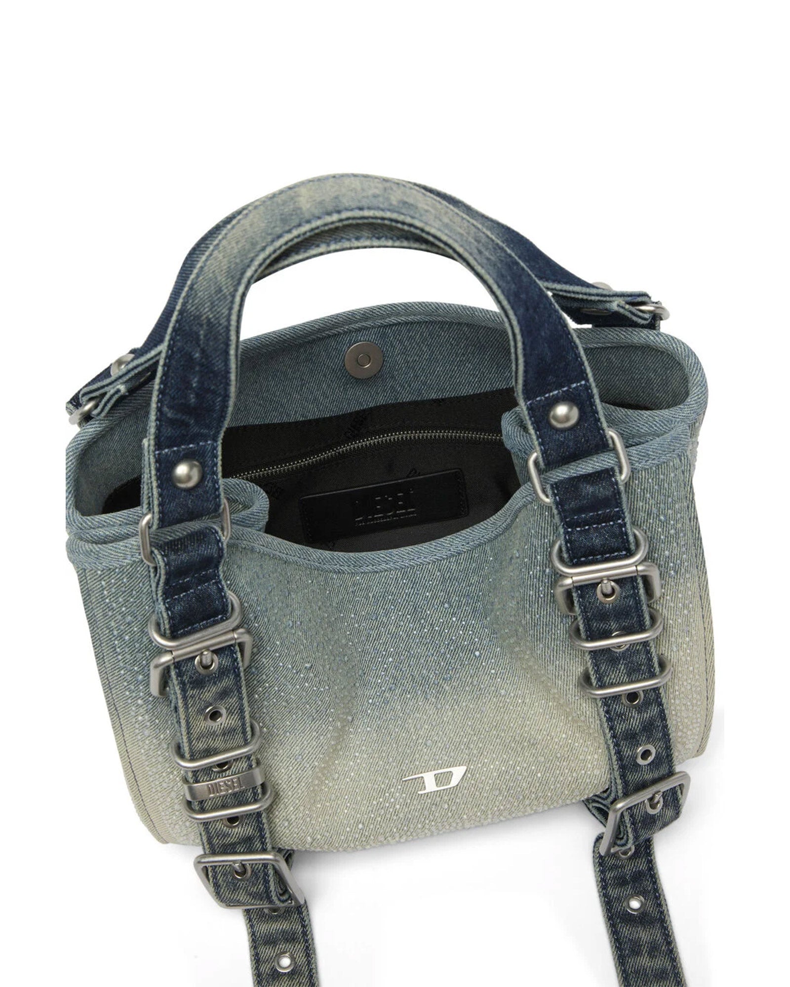 DIESEL・diesel -  D-ONE-SMALL TOP-HANDLE BAG IN CRYSTAL SOLARISED DENIM / BLUE