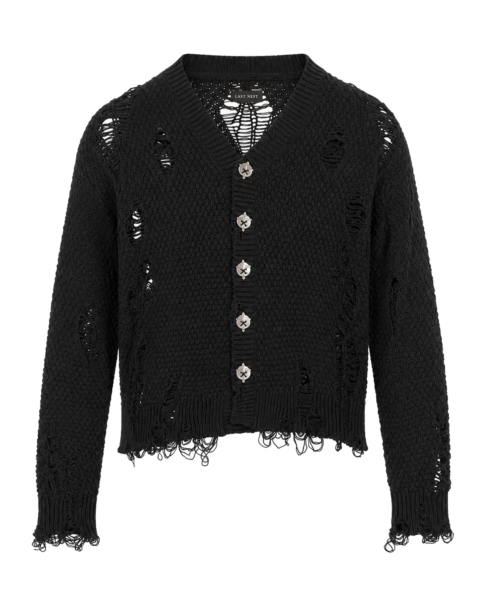 LAST NEST・ラストネスト - ニット・セーター DAMAGED CARDIGAN / BLACK