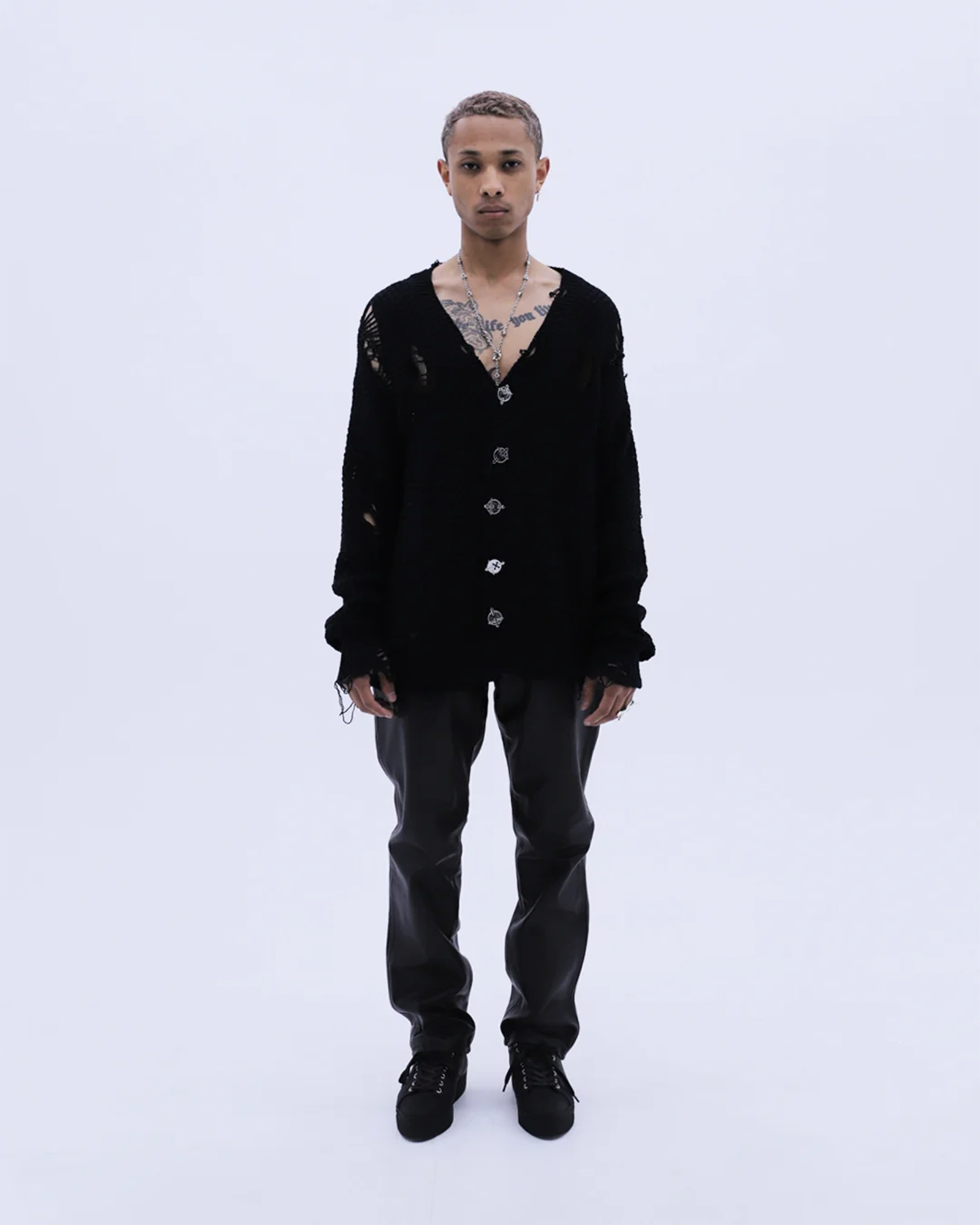 LAST NEST・ラストネスト - ニット・セーター DAMAGED CARDIGAN / BLACK