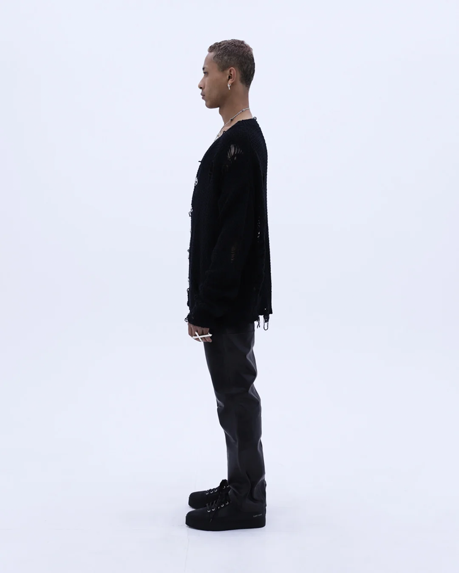 LAST NEST・ラストネスト - ニット・セーター DAMAGED CARDIGAN / BLACK