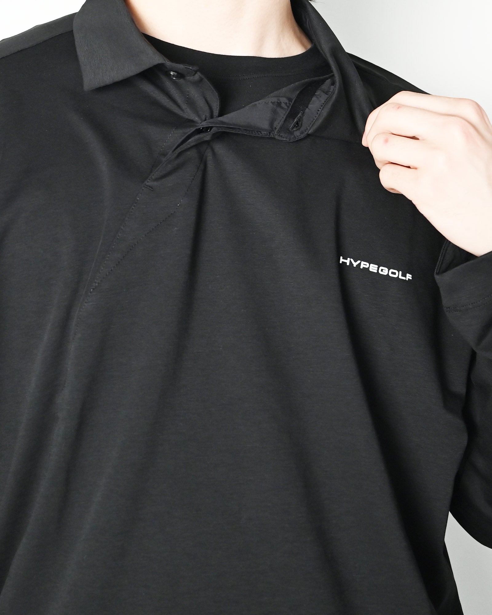 HYPEGOLF・ハイプゴルフ - L/S Tシャツ DIAGONAL POLO LONG SLEEVES / BLACK