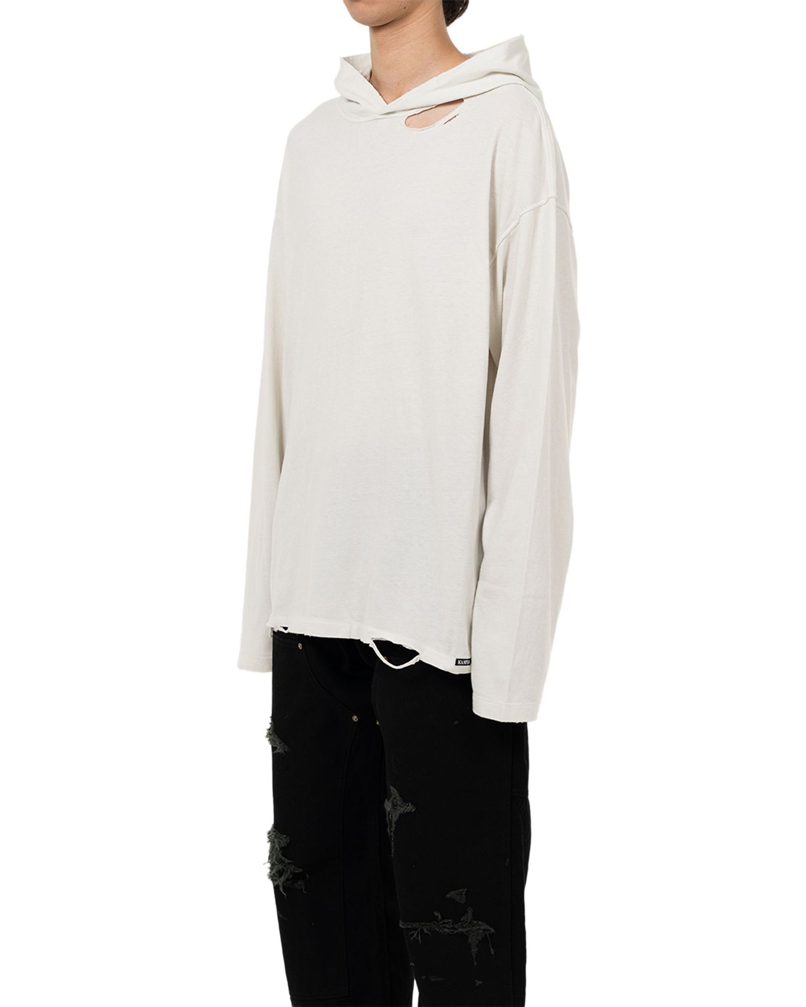 KAMIYA・Kamiya -  DISTRESSED LIGHTWEIGHT HOODIE / WHITE