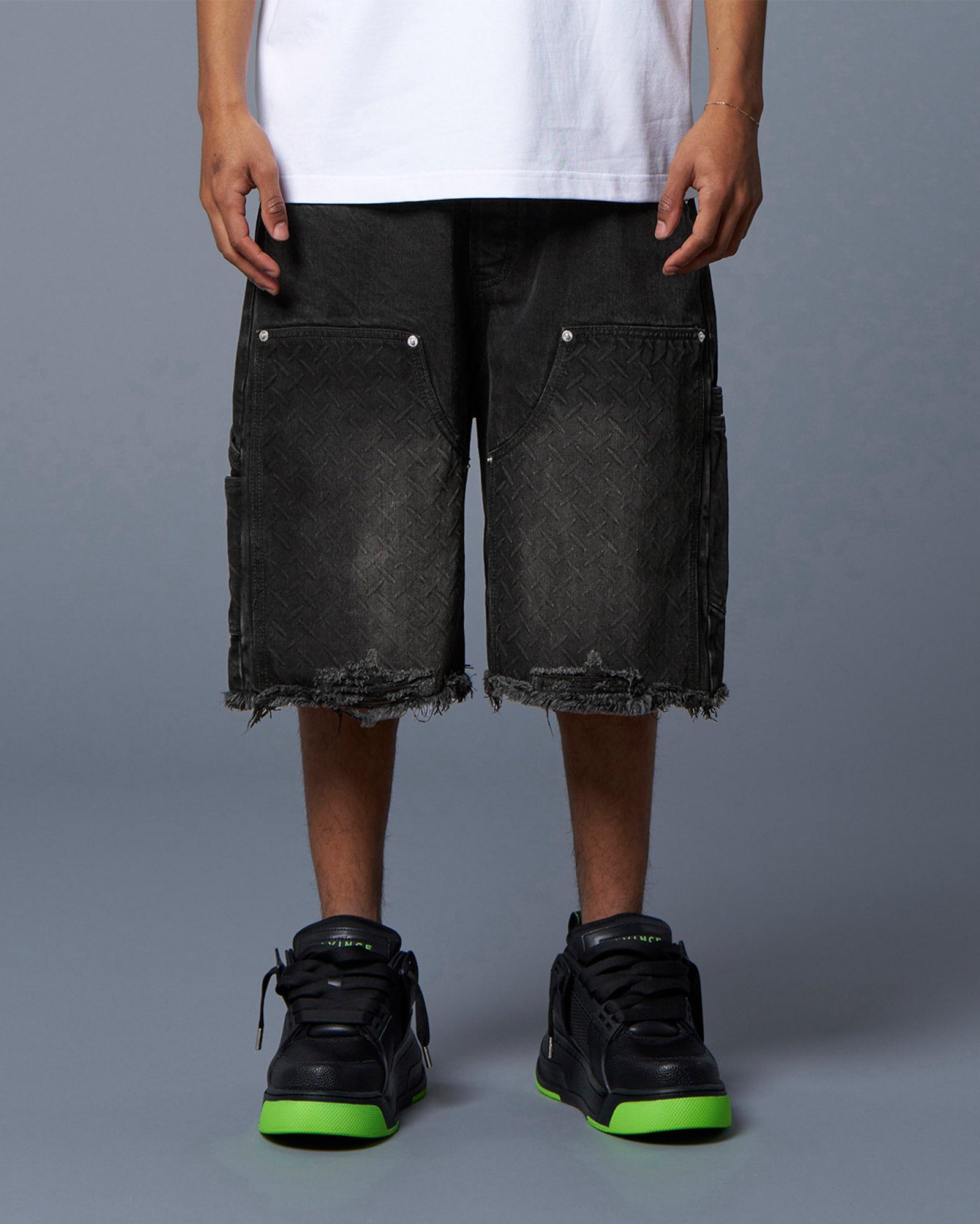 MLVINCE・メルヴィンス - デニムパンツ DOUBLE KNEE HOLSTER DENIM SHORTS / BLACK