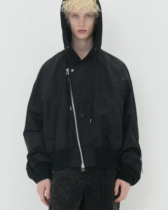 Tamme・タム - ナイロンジャケット NOTCHED LAPEL HOOD MA-1 / BLACK