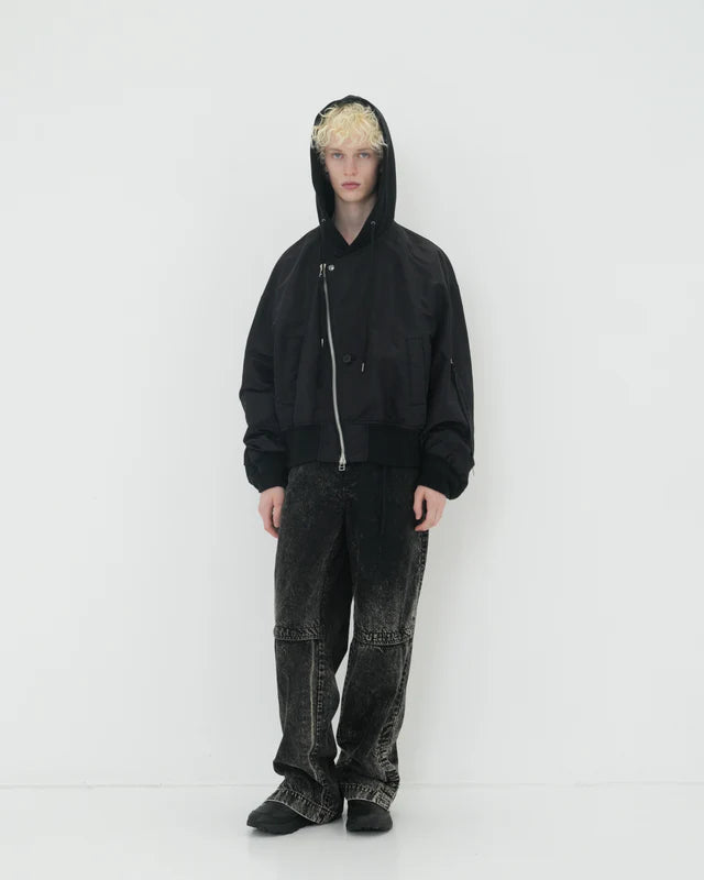 Tamme・タム - ナイロンジャケット NOTCHED LAPEL HOOD MA-1 / BLACK