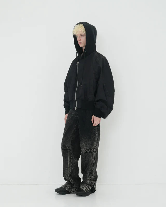 Tamme・タム - ナイロンジャケット NOTCHED LAPEL HOOD MA-1 / BLACK